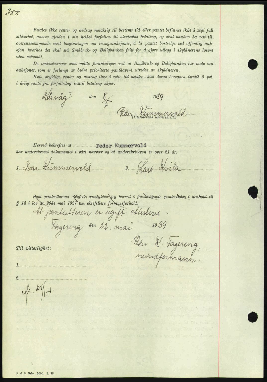 Nordmøre sorenskriveri, AV/SAT-A-4132/1/2/2Ca: Mortgage book no. B85, 1939-1939, Diary no: : 1356/1939