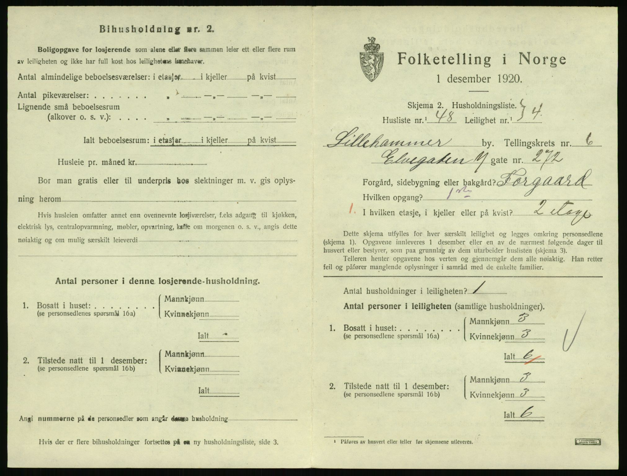 SAH, 1920 census for Lillehammer, 1920, p. 2534