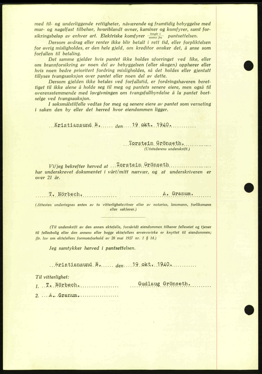 Kristiansund byfogd, AV/SAT-A-4587/A/27: Mortgage book no. 33, 1939-1941, Diary no: : 387/1940