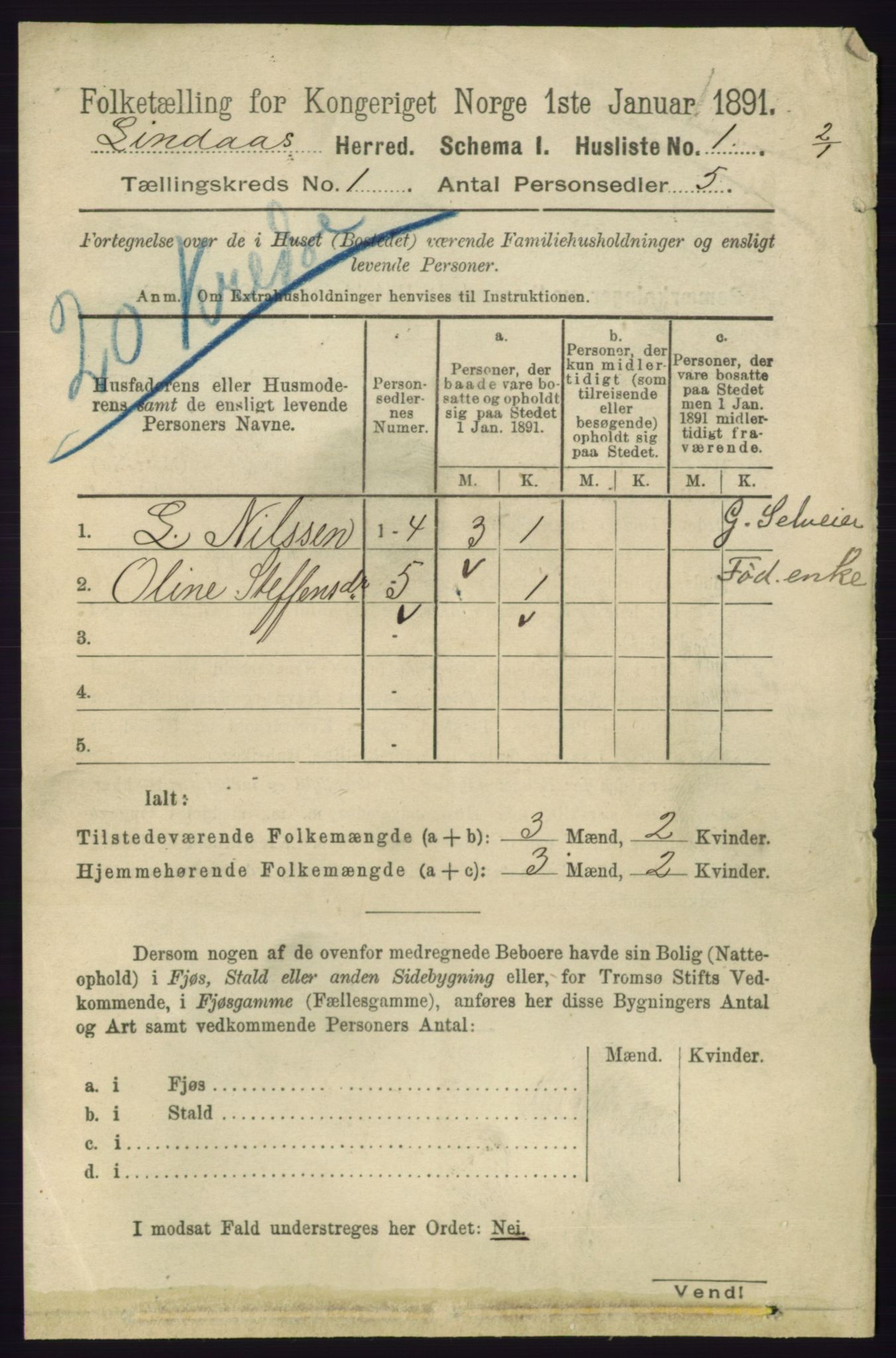 RA, 1891 census for 1263 Lindås, 1891, p. 47