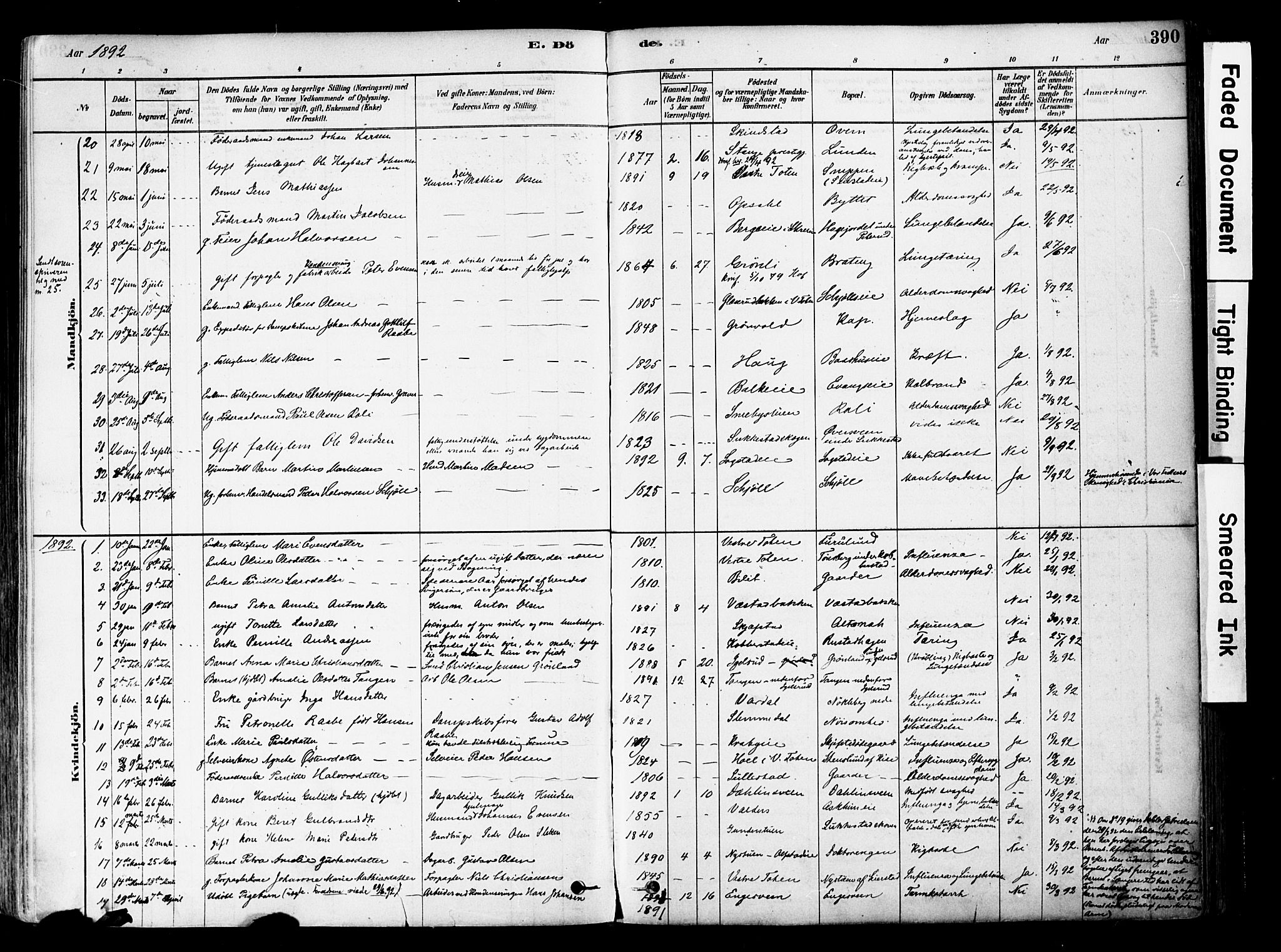 Østre Toten prestekontor, SAH/PREST-104/H/Ha/Haa/L0006: Parish register (official) no. 6 /1, 1878-1896, p. 390