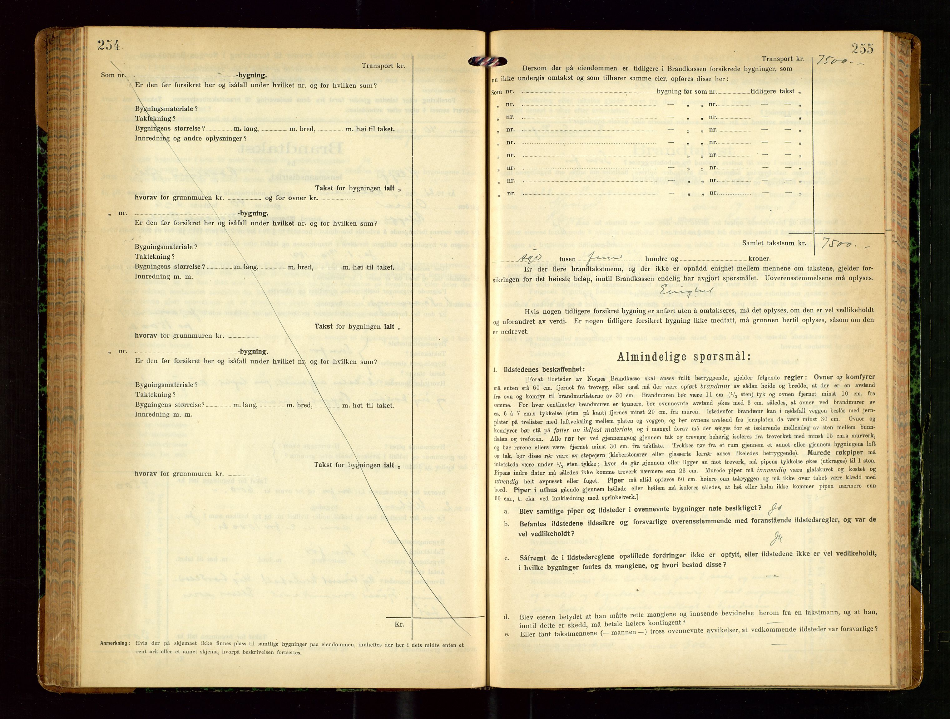 Klepp lensmannskontor, SAST/A-100163/Goc/L0010: "Brandtakstprotokoll" m/register, 1919-1924, p. 254-255