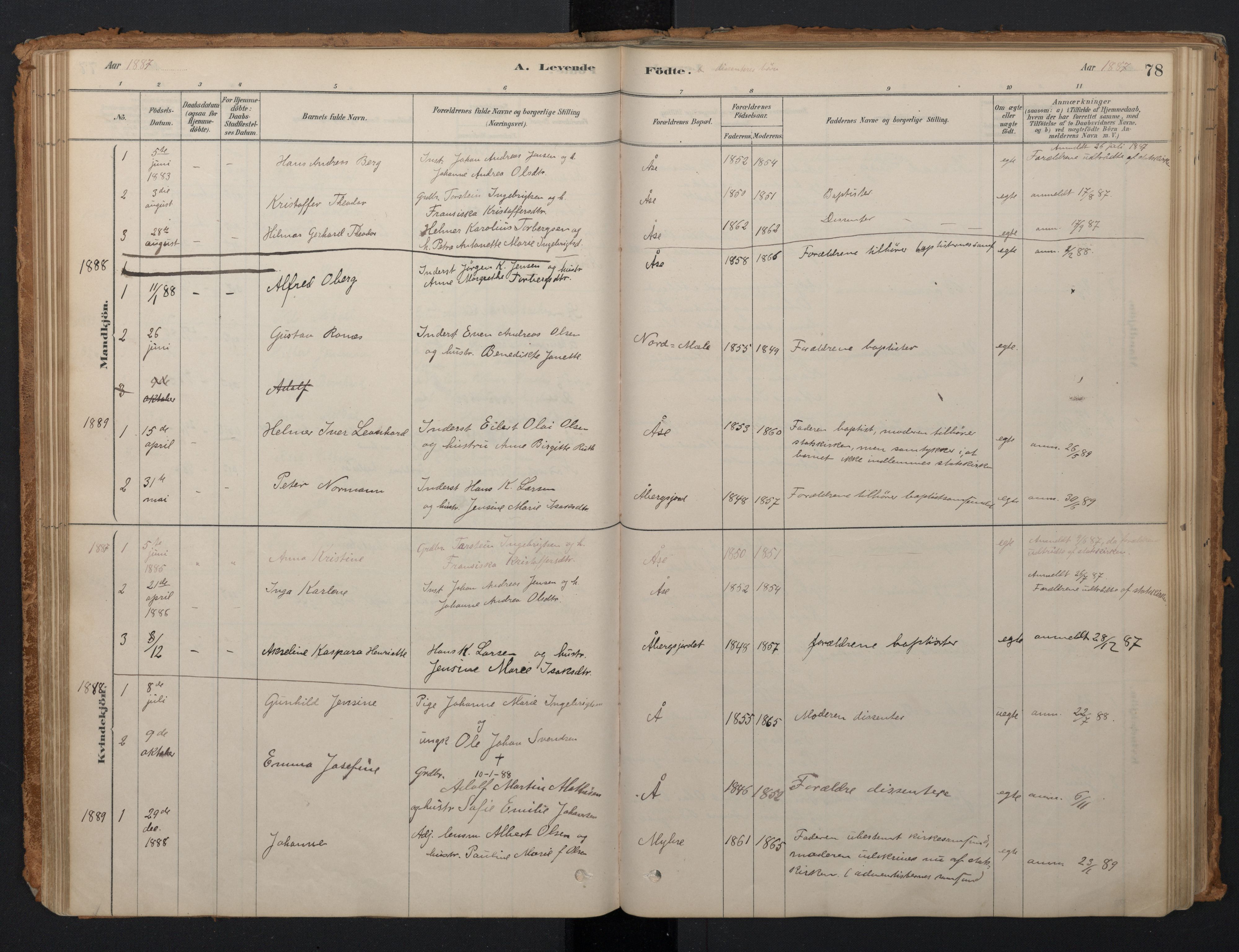 Ministerialprotokoller, klokkerbøker og fødselsregistre - Nordland, AV/SAT-A-1459/897/L1399: Parish register (official) no. 897A06, 1881-1896, p. 78