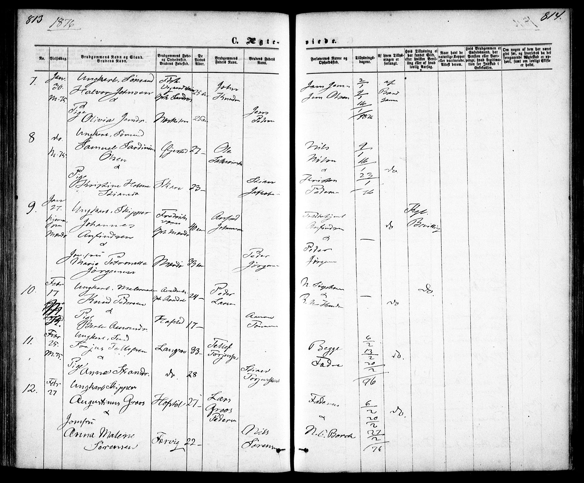 Tromøy sokneprestkontor, AV/SAK-1111-0041/F/Fa/L0008: Parish register (official) no. A 8, 1870-1877, p. 813-814