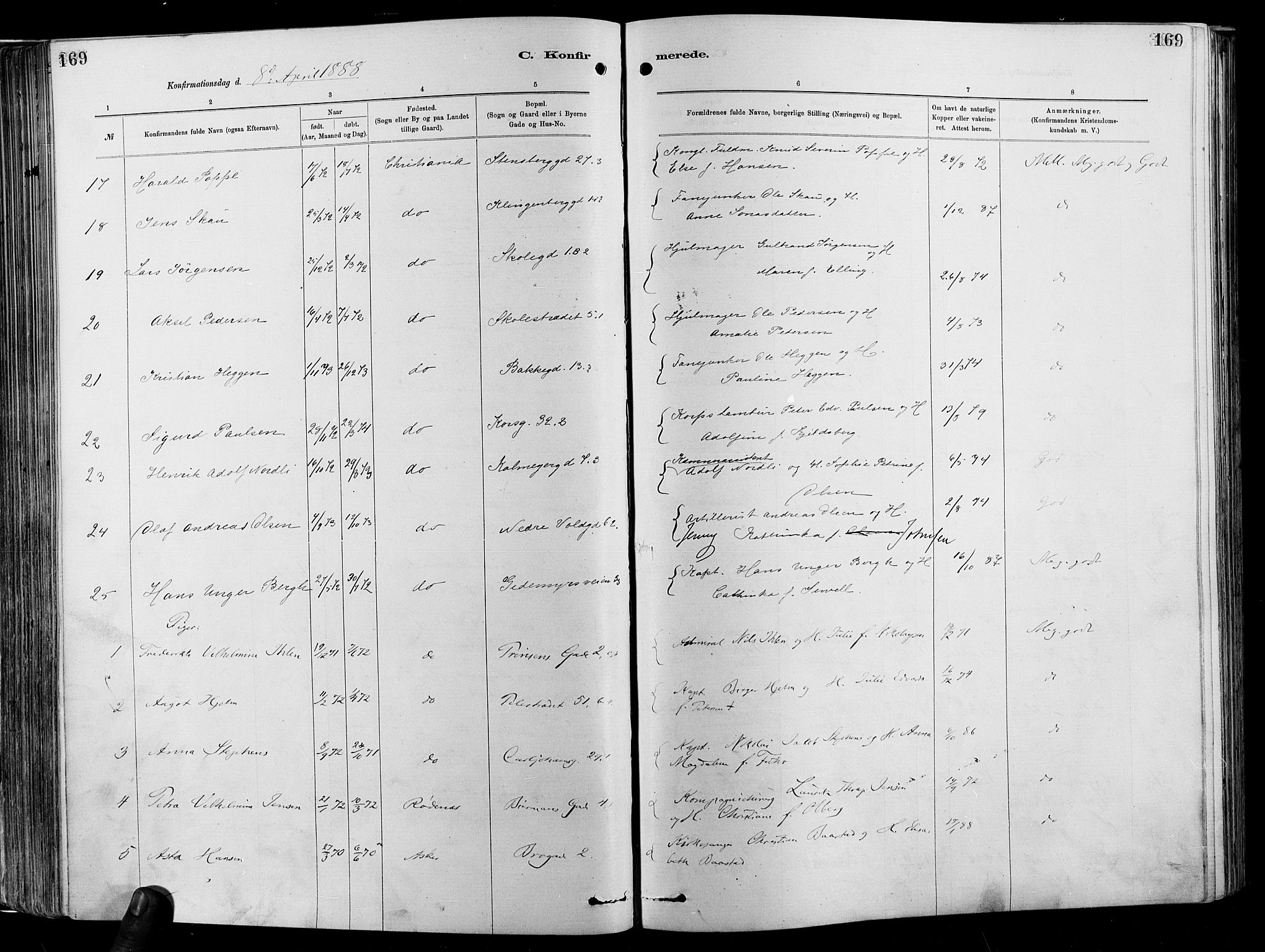 Garnisonsmenigheten Kirkebøker, AV/SAO-A-10846/F/Fa/L0012: Parish register (official) no. 12, 1880-1893, p. 169