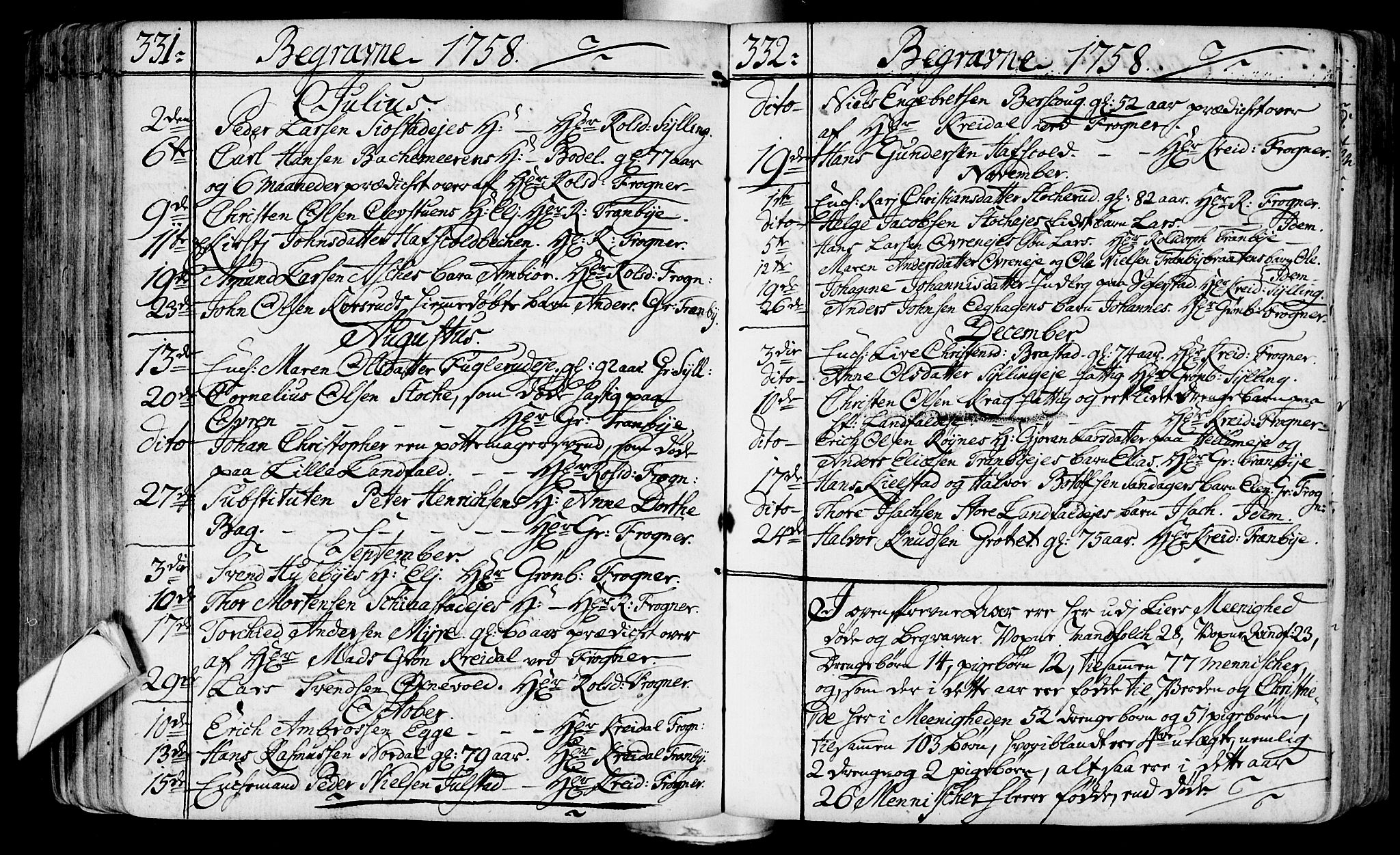 Lier kirkebøker, AV/SAKO-A-230/F/Fa/L0004: Parish register (official) no. I 4, 1749-1764, p. 331-332
