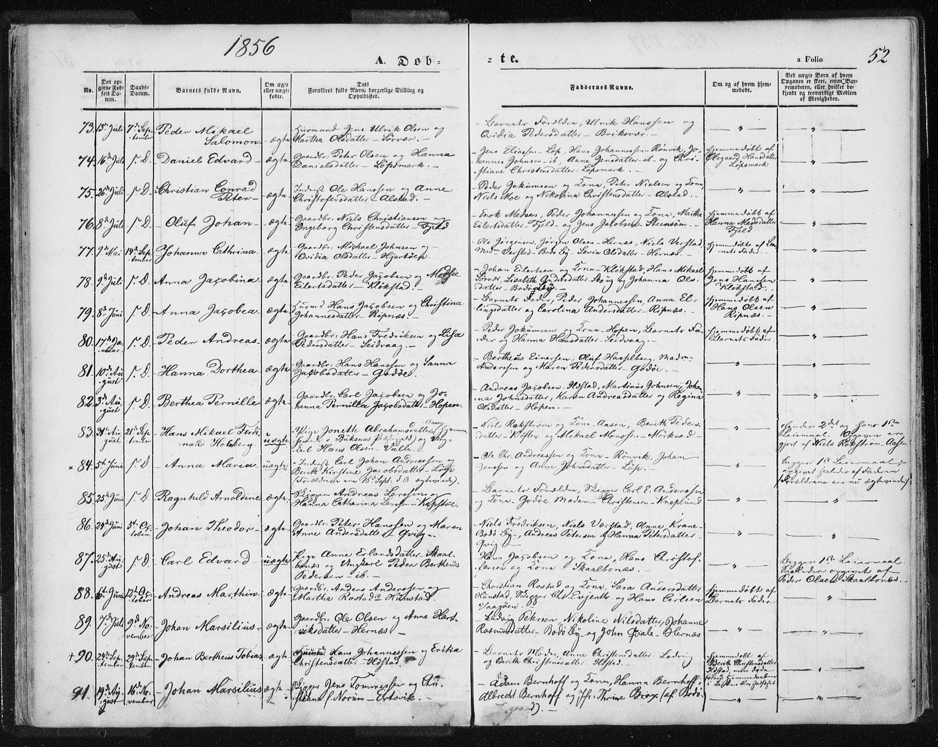 Ministerialprotokoller, klokkerbøker og fødselsregistre - Nordland, AV/SAT-A-1459/801/L0007: Parish register (official) no. 801A07, 1845-1863, p. 52