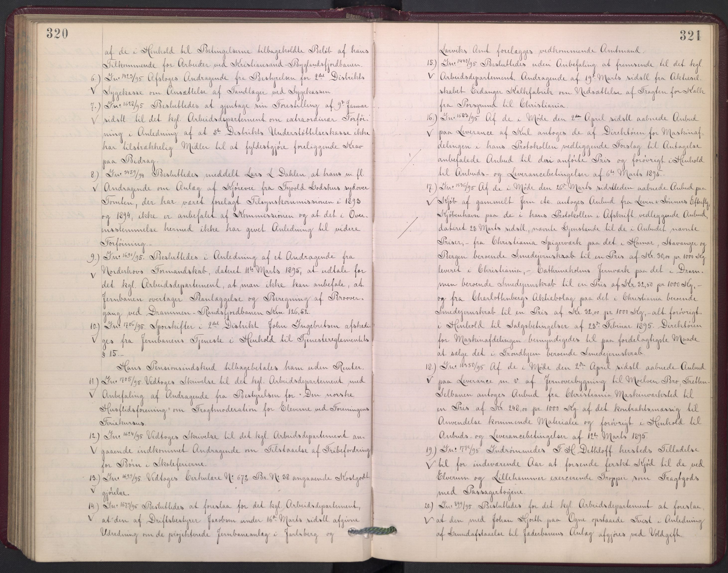 Norges statsbaner, Administrasjons- økonomi- og personalavdelingen, AV/RA-S-3412/A/Aa/L0002a: Forhandlingsprotokoll, 1893-1895, p. 320-321