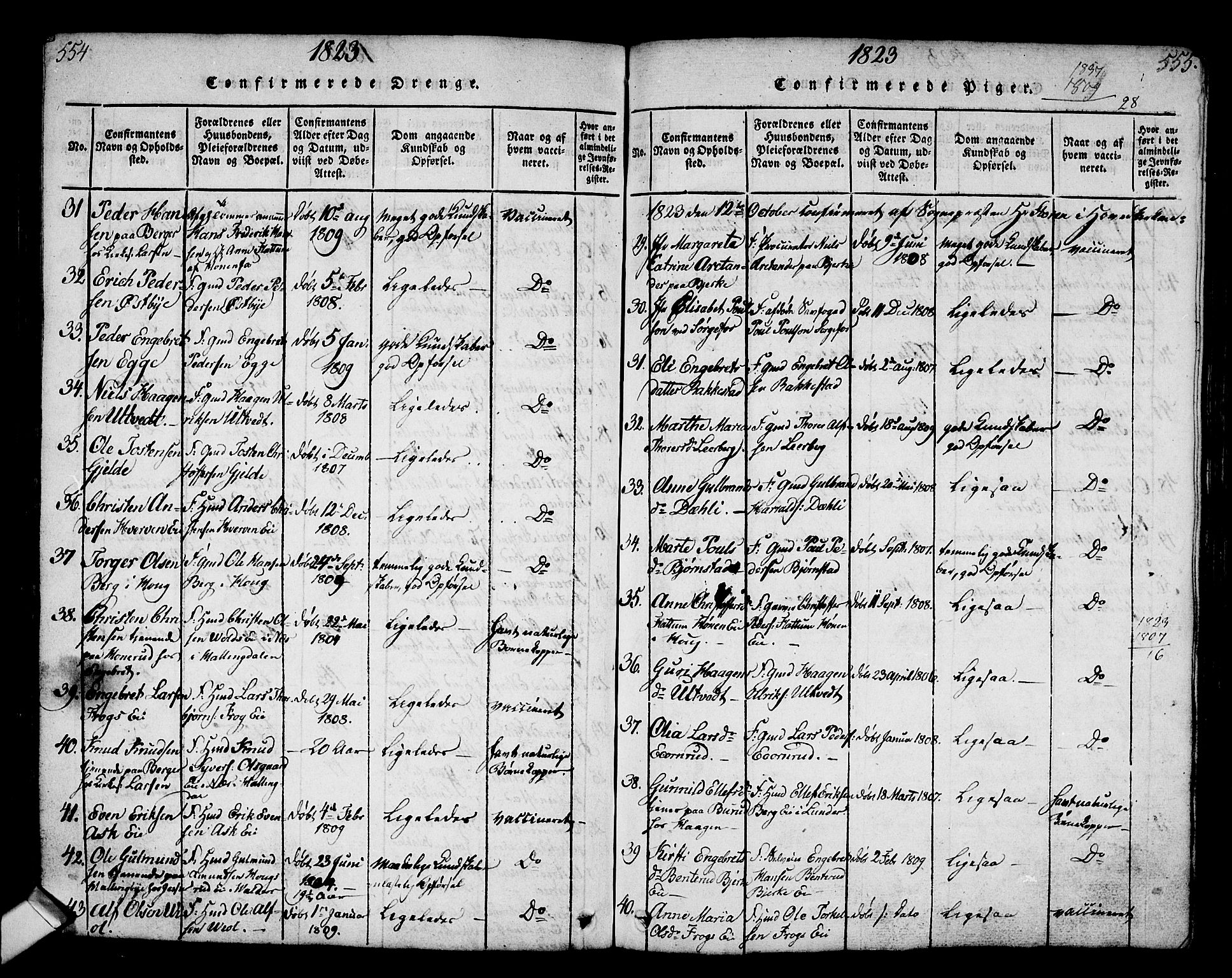 Norderhov kirkebøker, SAKO/A-237/G/Ga/L0002: Parish register (copy) no. I 2, 1814-1867, p. 554-555