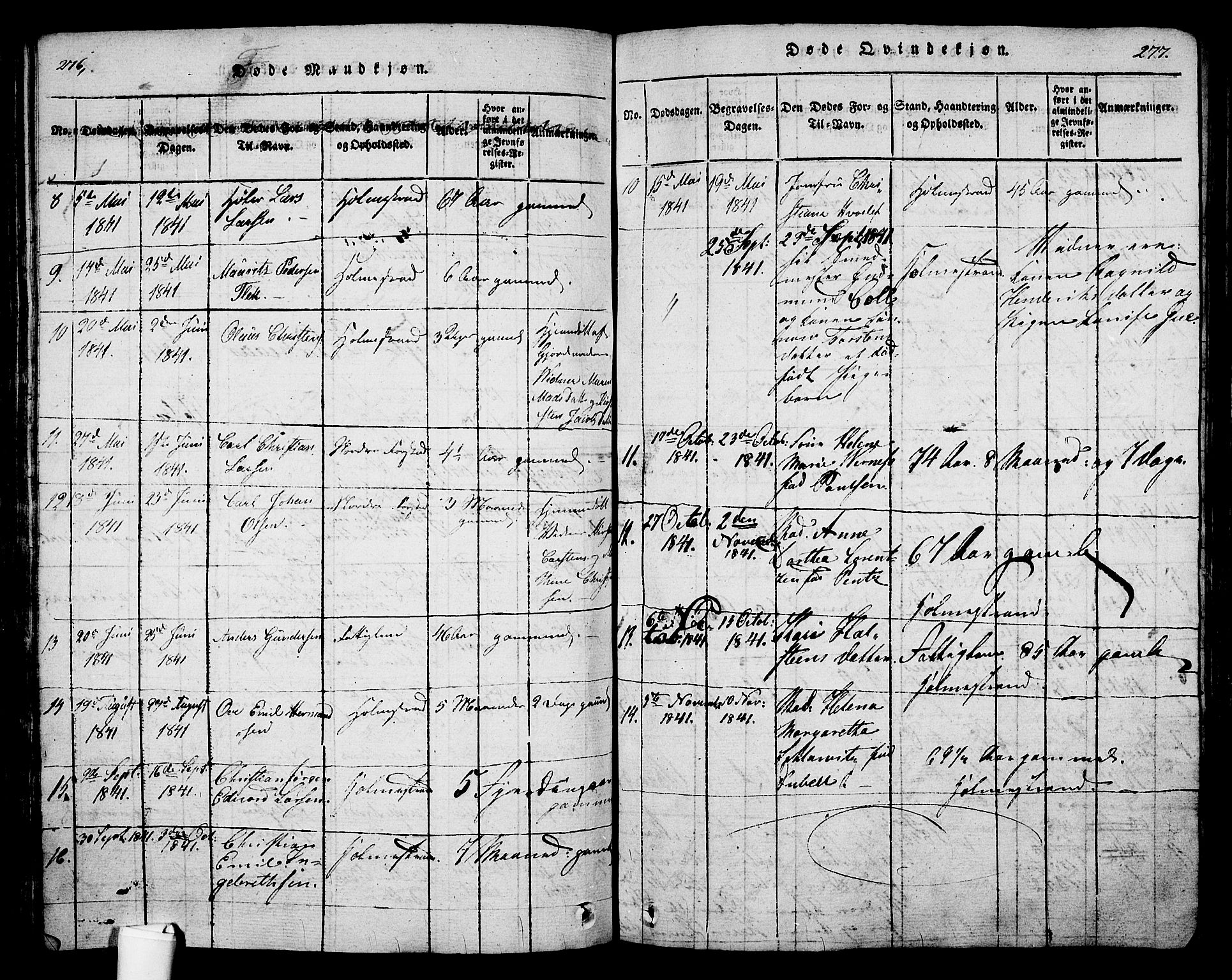 Holmestrand kirkebøker, SAKO/A-346/G/Ga/L0001: Parish register (copy) no. 1, 1814-1848, p. 276-277