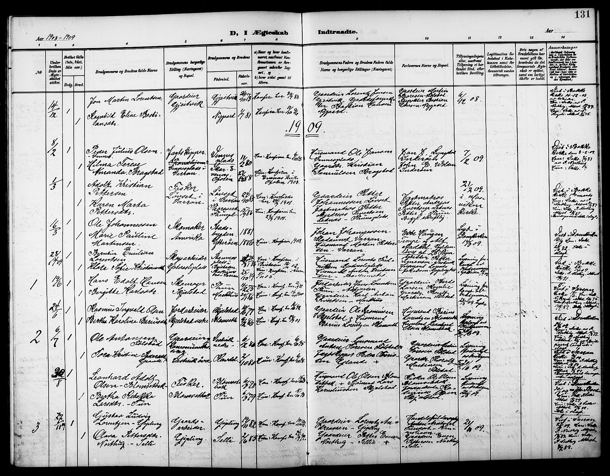 Ministerialprotokoller, klokkerbøker og fødselsregistre - Nord-Trøndelag, SAT/A-1458/744/L0424: Parish register (copy) no. 744C03, 1906-1923, p. 131
