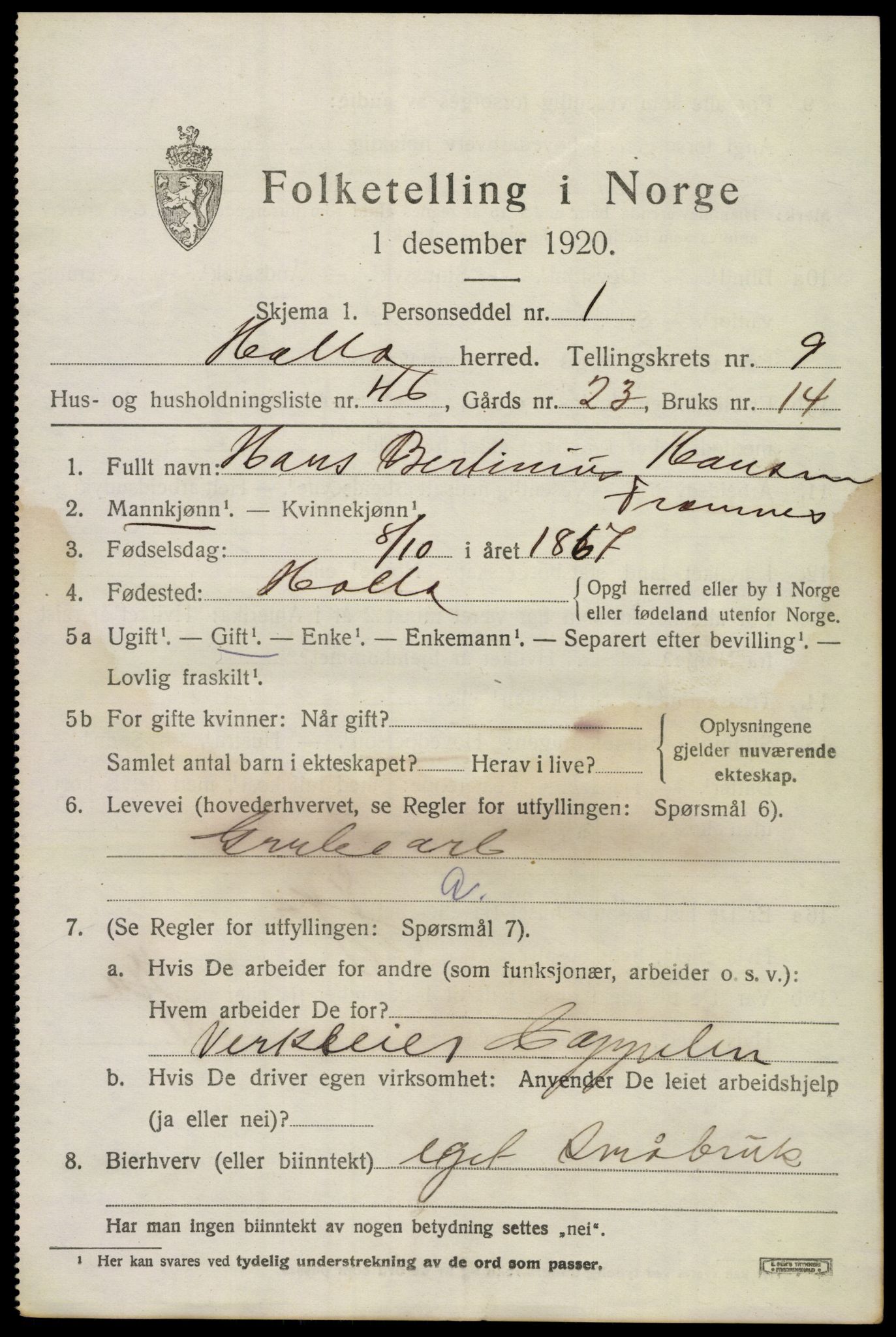 SAKO, 1920 census for Holla, 1920, p. 6015