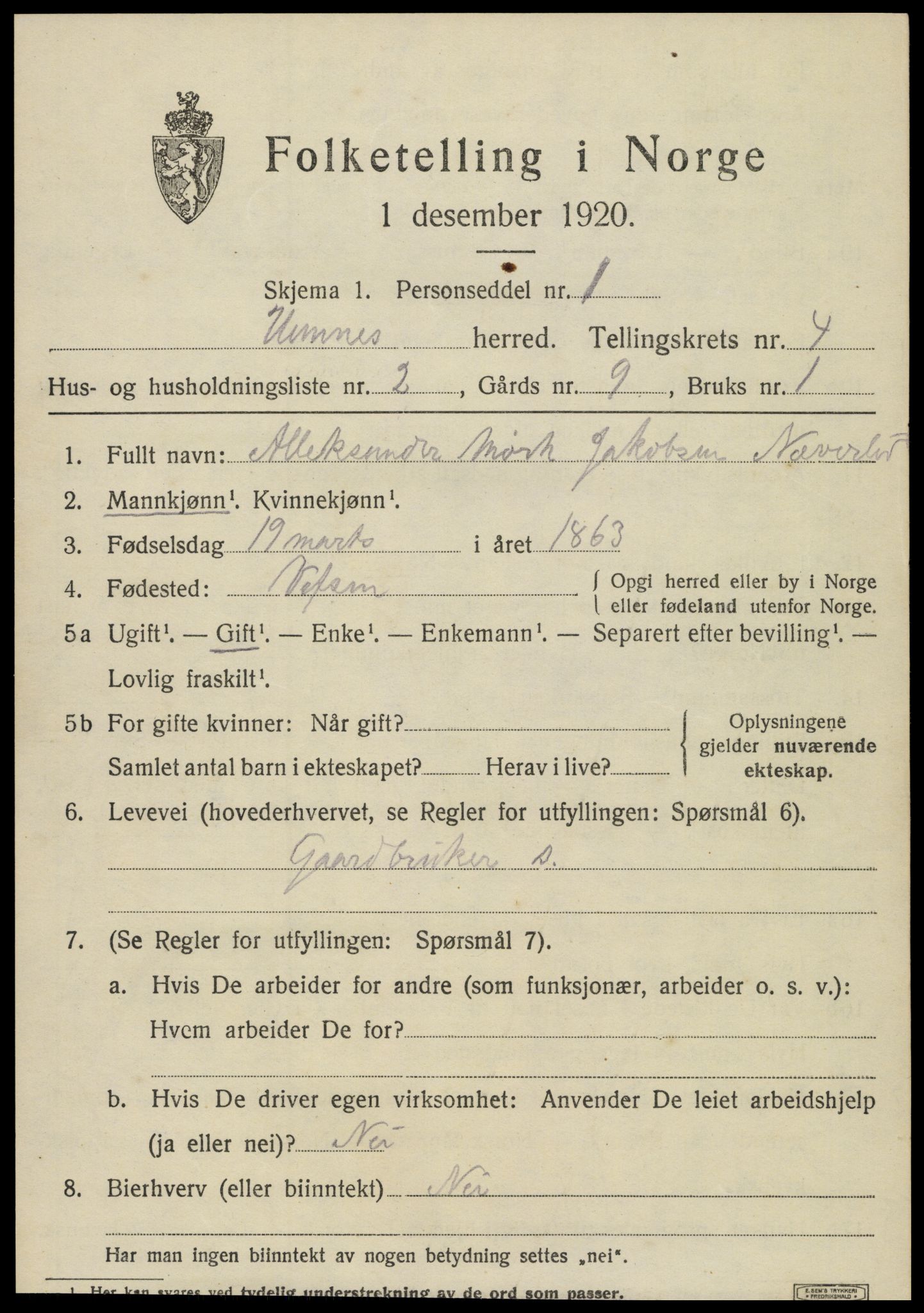 SAT, 1920 census for Hemnes, 1920, p. 5480