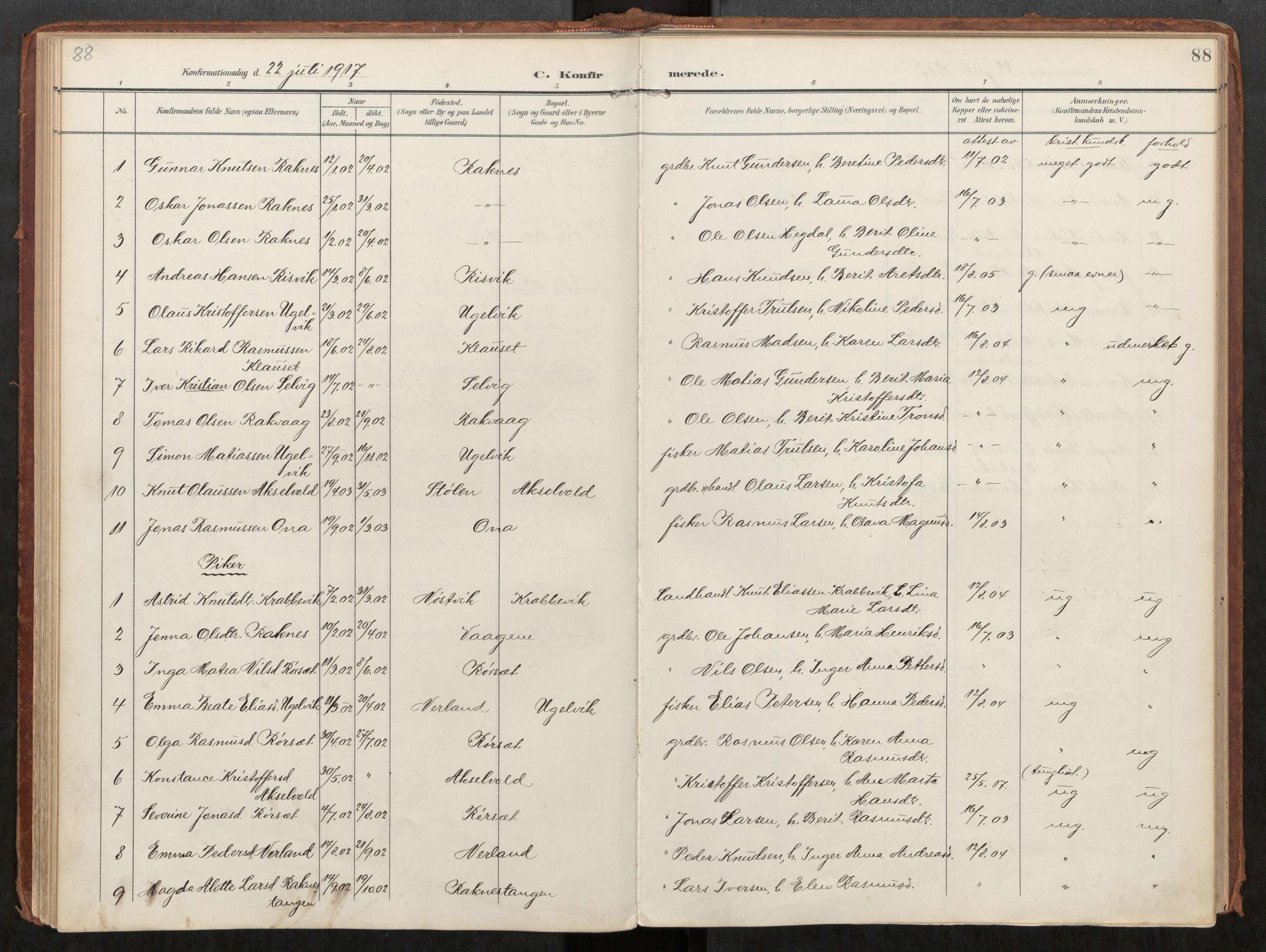 Ministerialprotokoller, klokkerbøker og fødselsregistre - Møre og Romsdal, AV/SAT-A-1454/563/L0740: Parish register (official) no. 563A02, 1903-1923, p. 88