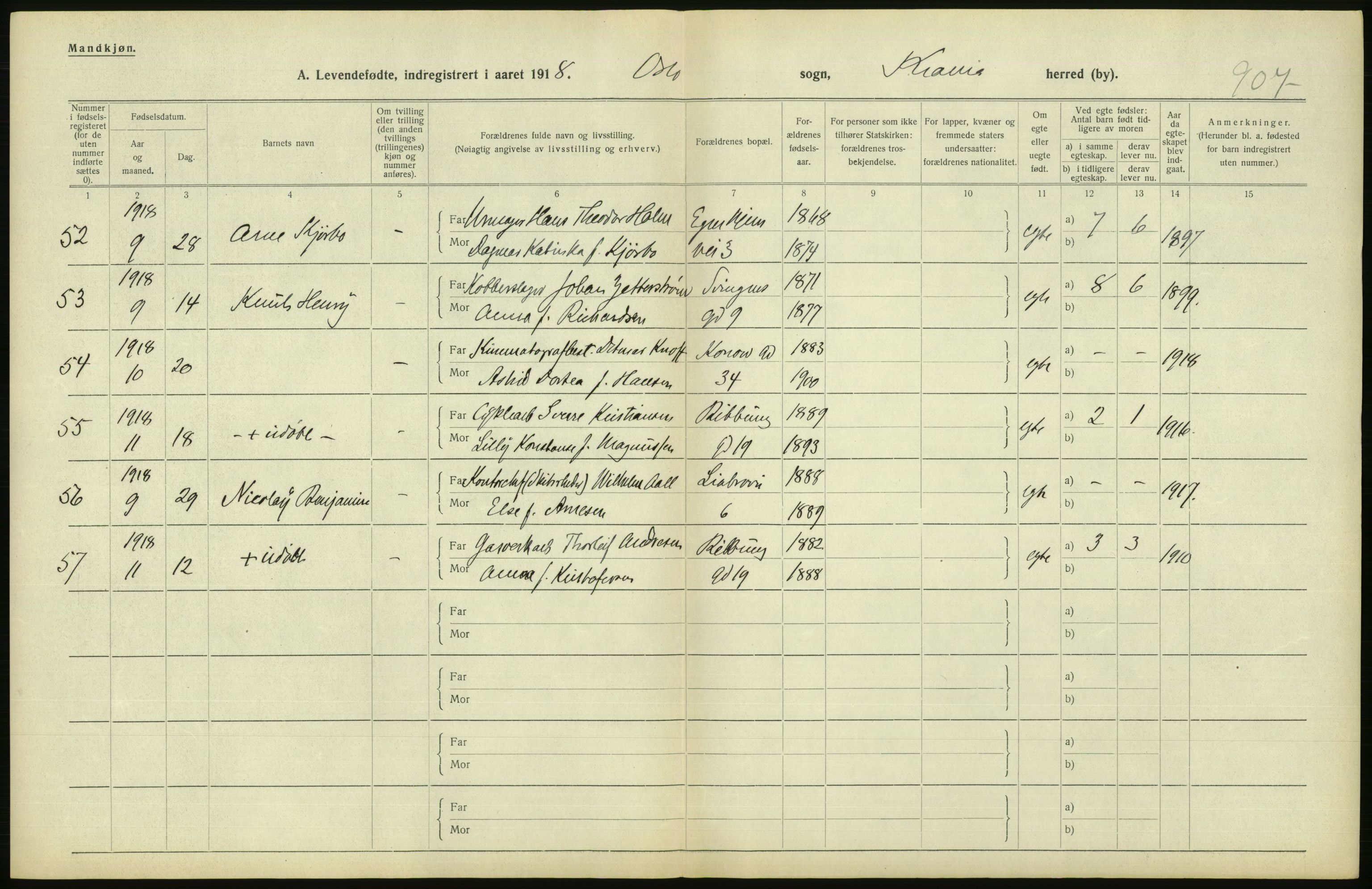 Statistisk sentralbyrå, Sosiodemografiske emner, Befolkning, AV/RA-S-2228/D/Df/Dfb/Dfbh/L0008: Kristiania: Levendefødte menn og kvinner., 1918, p. 736