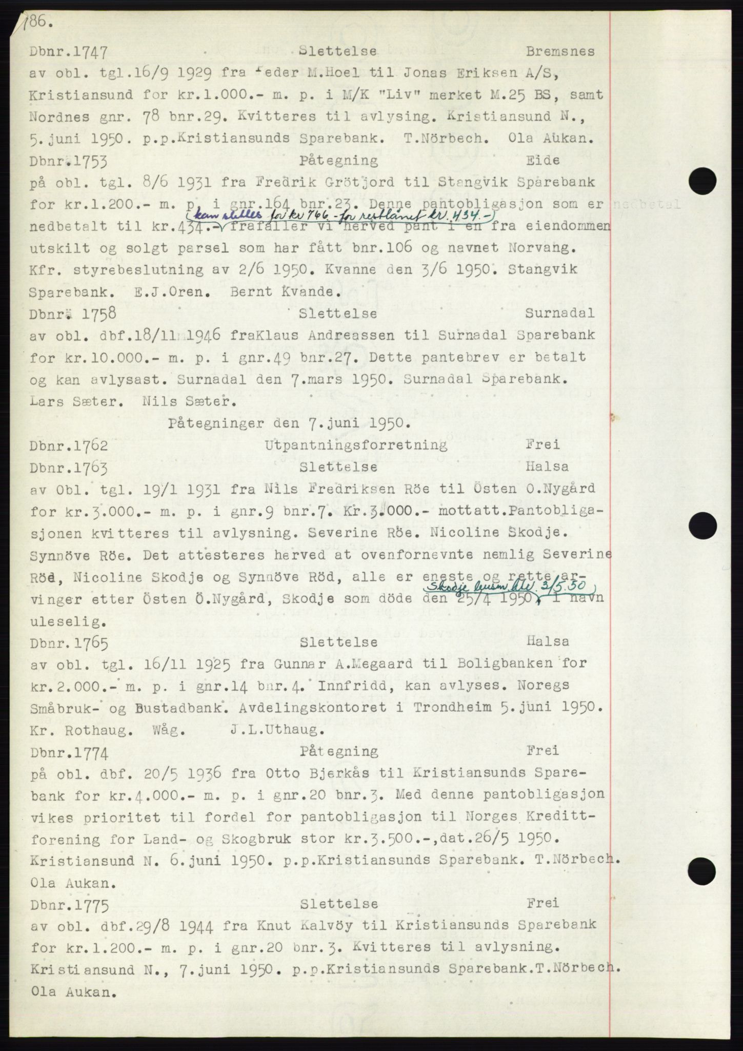 Nordmøre sorenskriveri, SAT/A-4132/1/2/2Ca: Mortgage book no. C82b, 1946-1951, Diary no: : 1747/1950