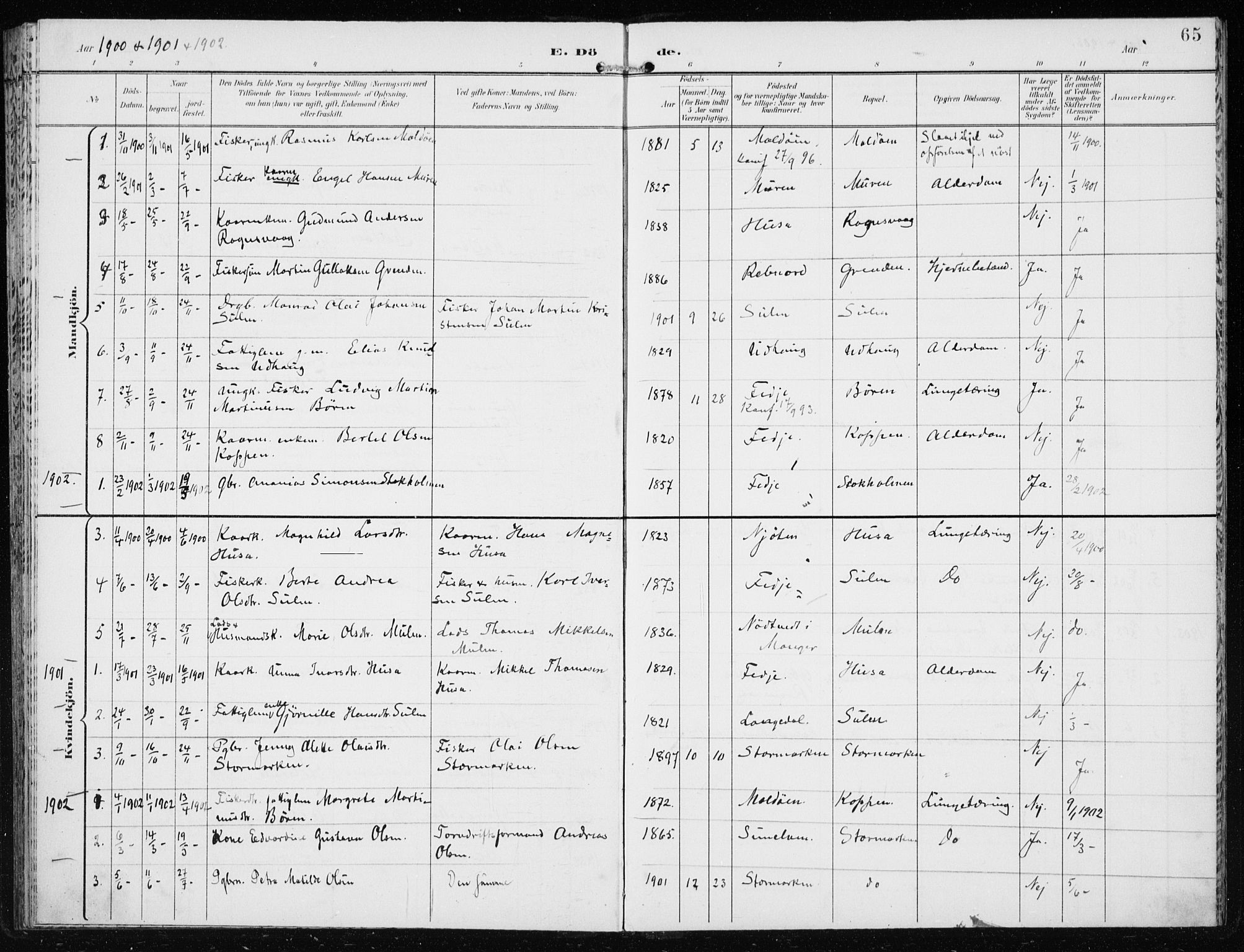 Lindås Sokneprestembete, SAB/A-76701/H/Haa: Parish register (official) no. D  2, 1897-1912, p. 65