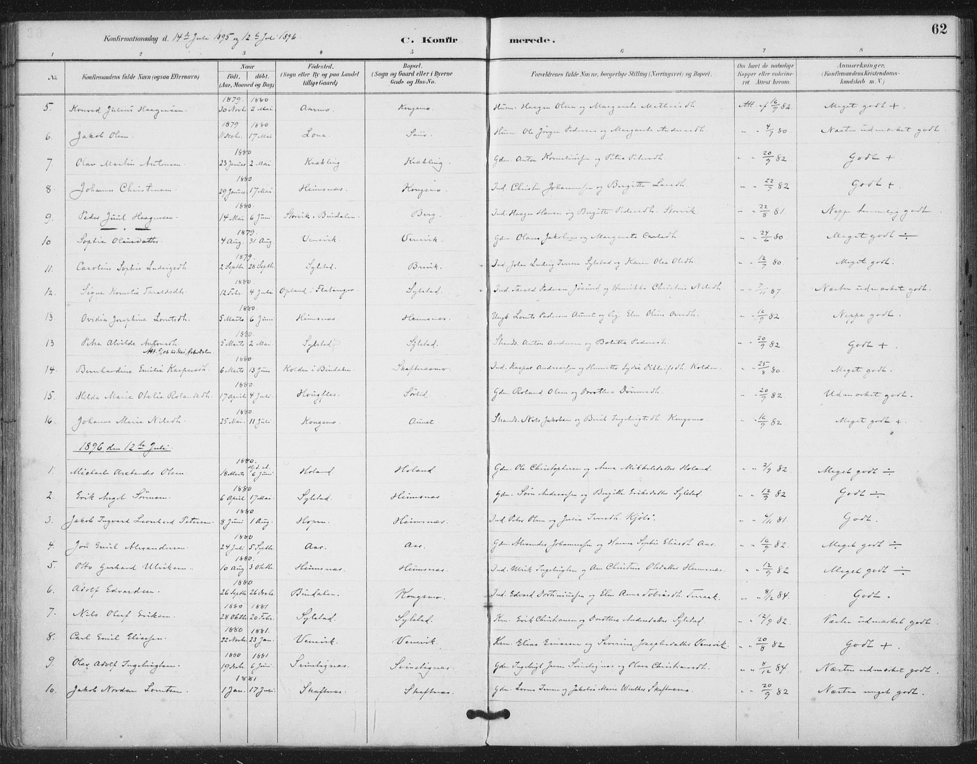Ministerialprotokoller, klokkerbøker og fødselsregistre - Nord-Trøndelag, SAT/A-1458/783/L0660: Parish register (official) no. 783A02, 1886-1918, p. 62