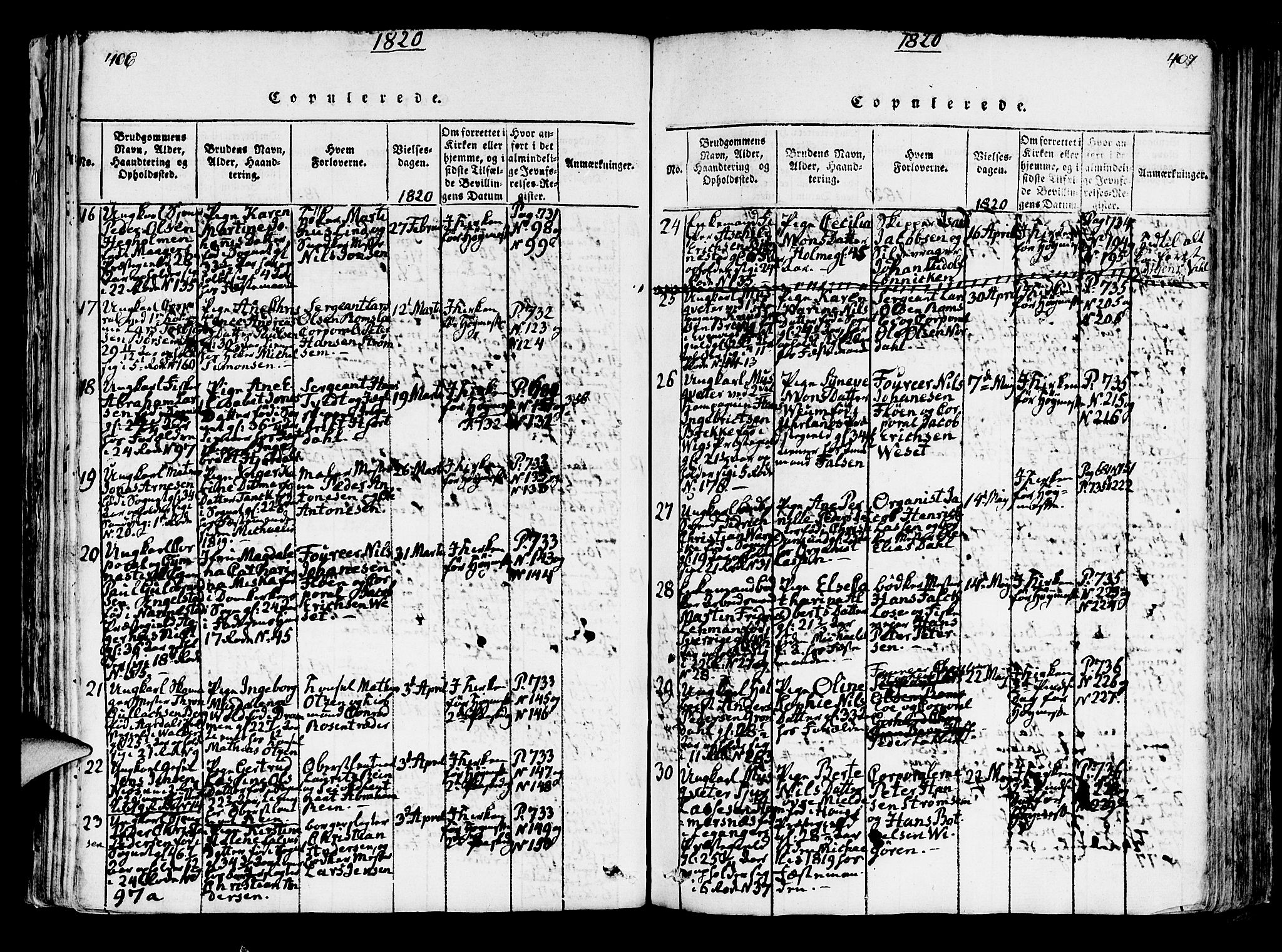 Korskirken sokneprestembete, AV/SAB-A-76101/H/Hab: Parish register (copy) no. A 1b, 1815-1821, p. 406-407