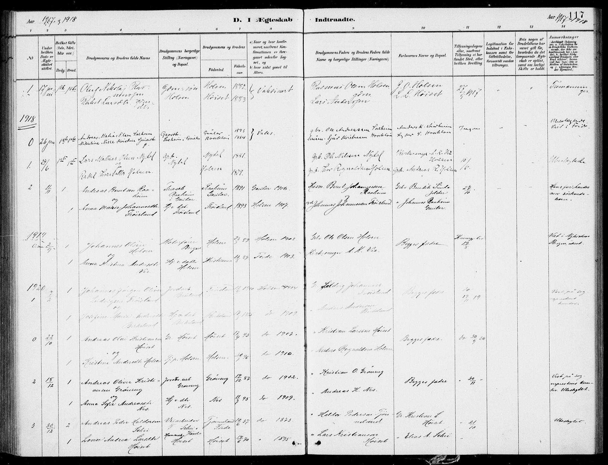 Førde sokneprestembete, SAB/A-79901/H/Haa/Haac/L0001: Parish register (official) no. C  1, 1881-1920, p. 117