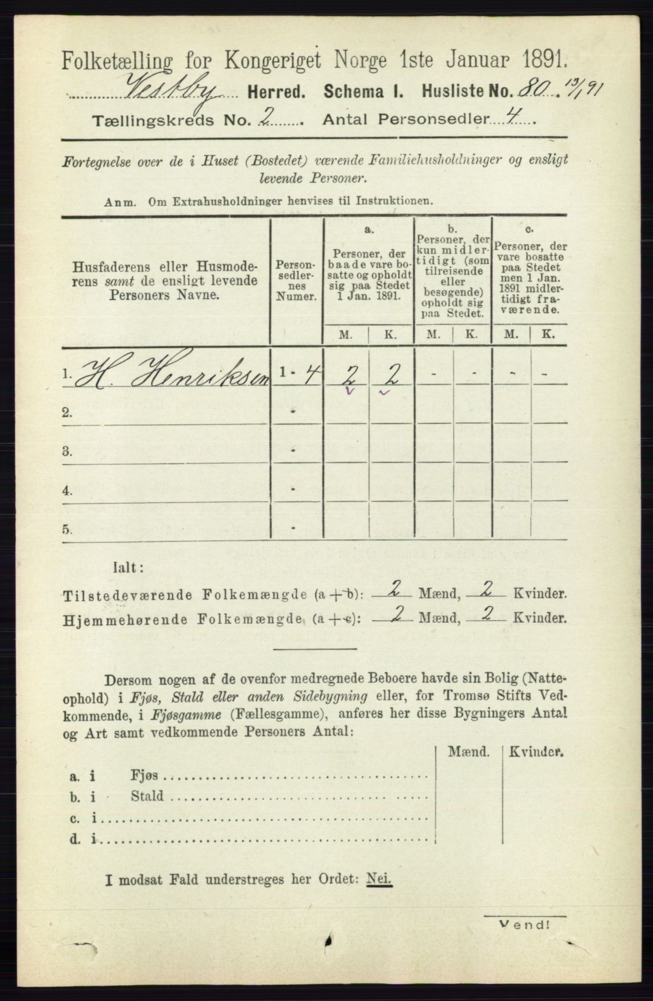 RA, 1891 census for 0211 Vestby, 1891, p. 429