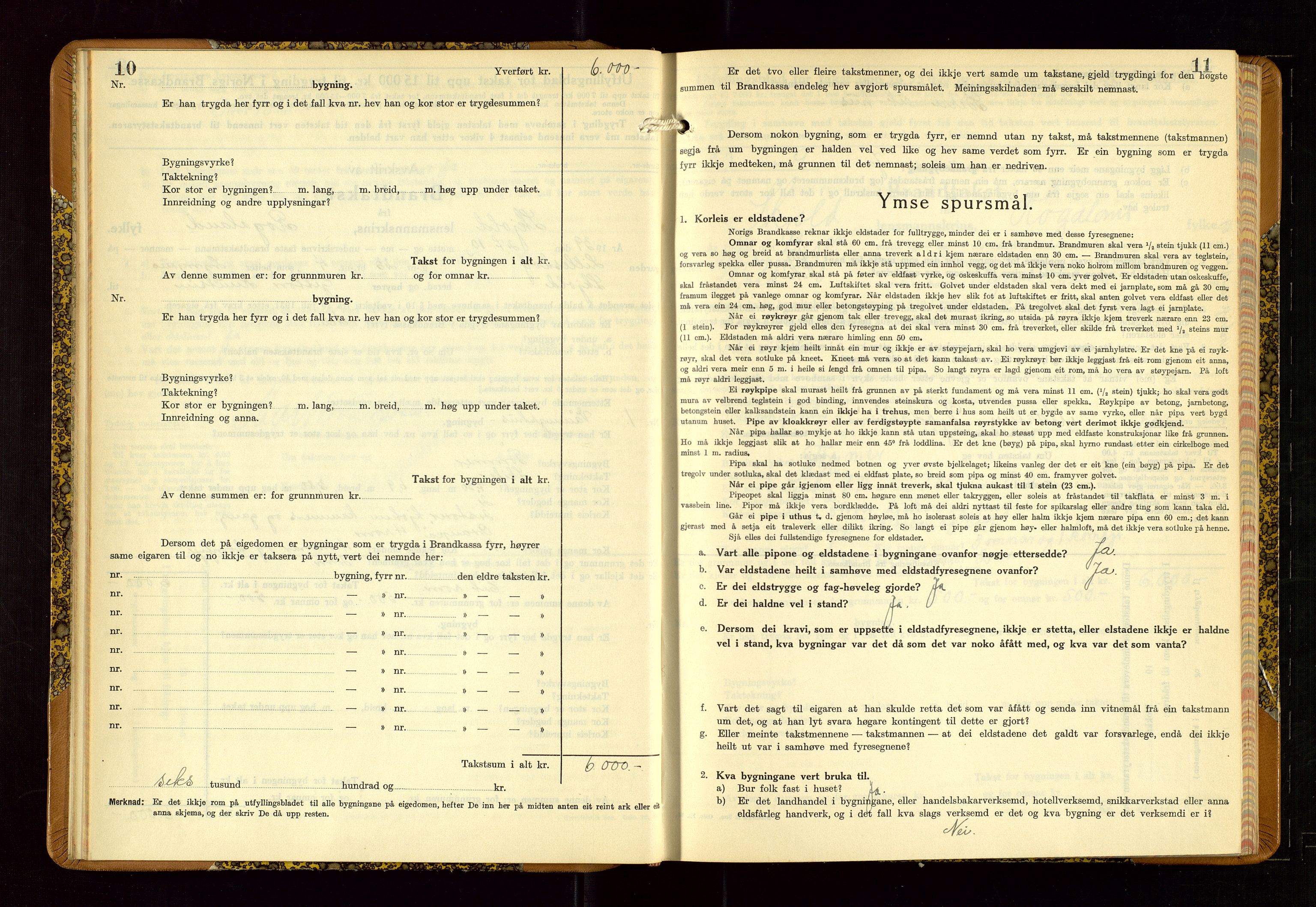 Skjold lensmannskontor, AV/SAST-A-100182/Gob/L0002: "Branntakstbok for Skjold lensmannskrins Rogaland fylke", 1939-1952, p. 10-11