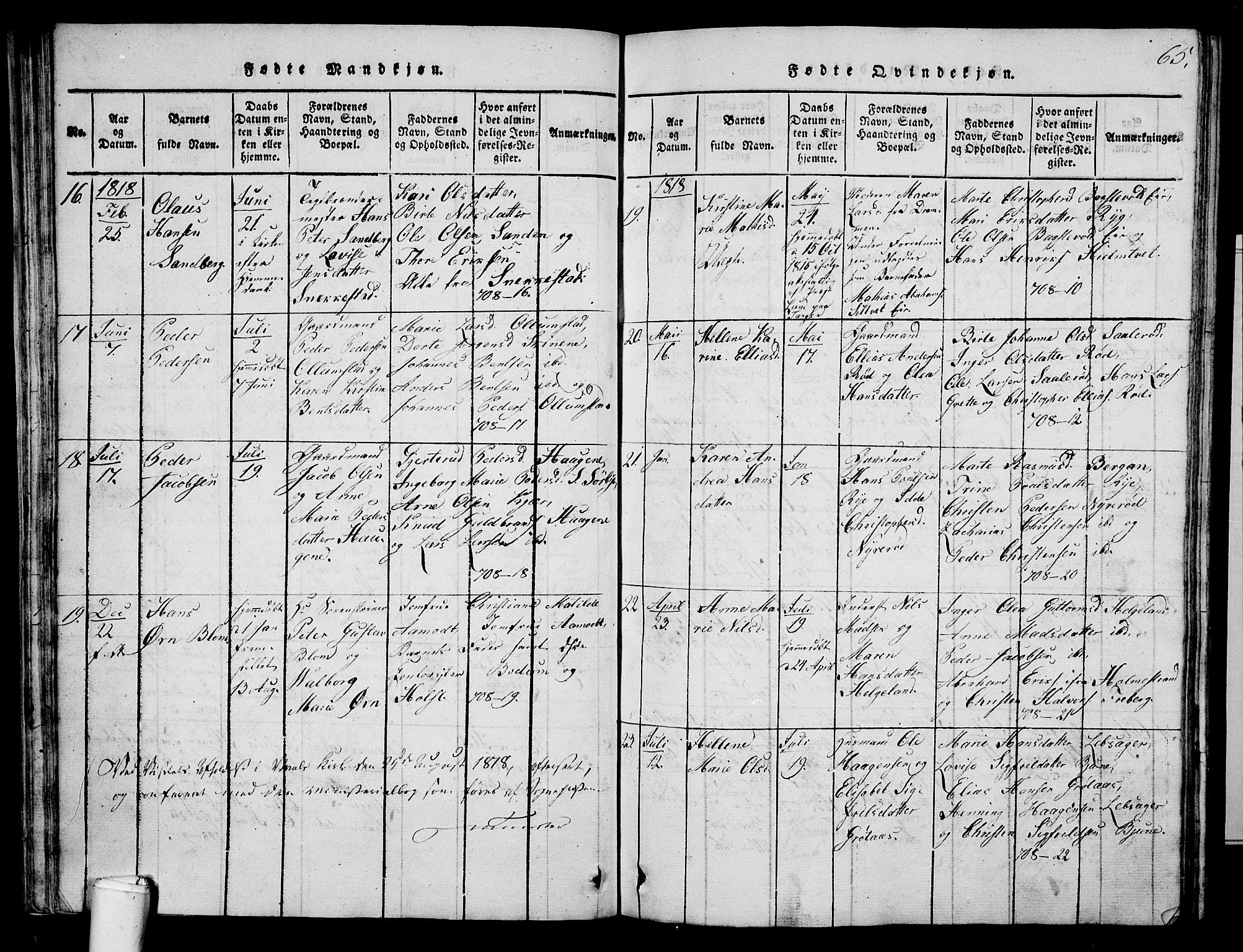 Våle kirkebøker, AV/SAKO-A-334/G/Ga/L0001: Parish register (copy) no. I 1, 1814-1824, p. 64-65