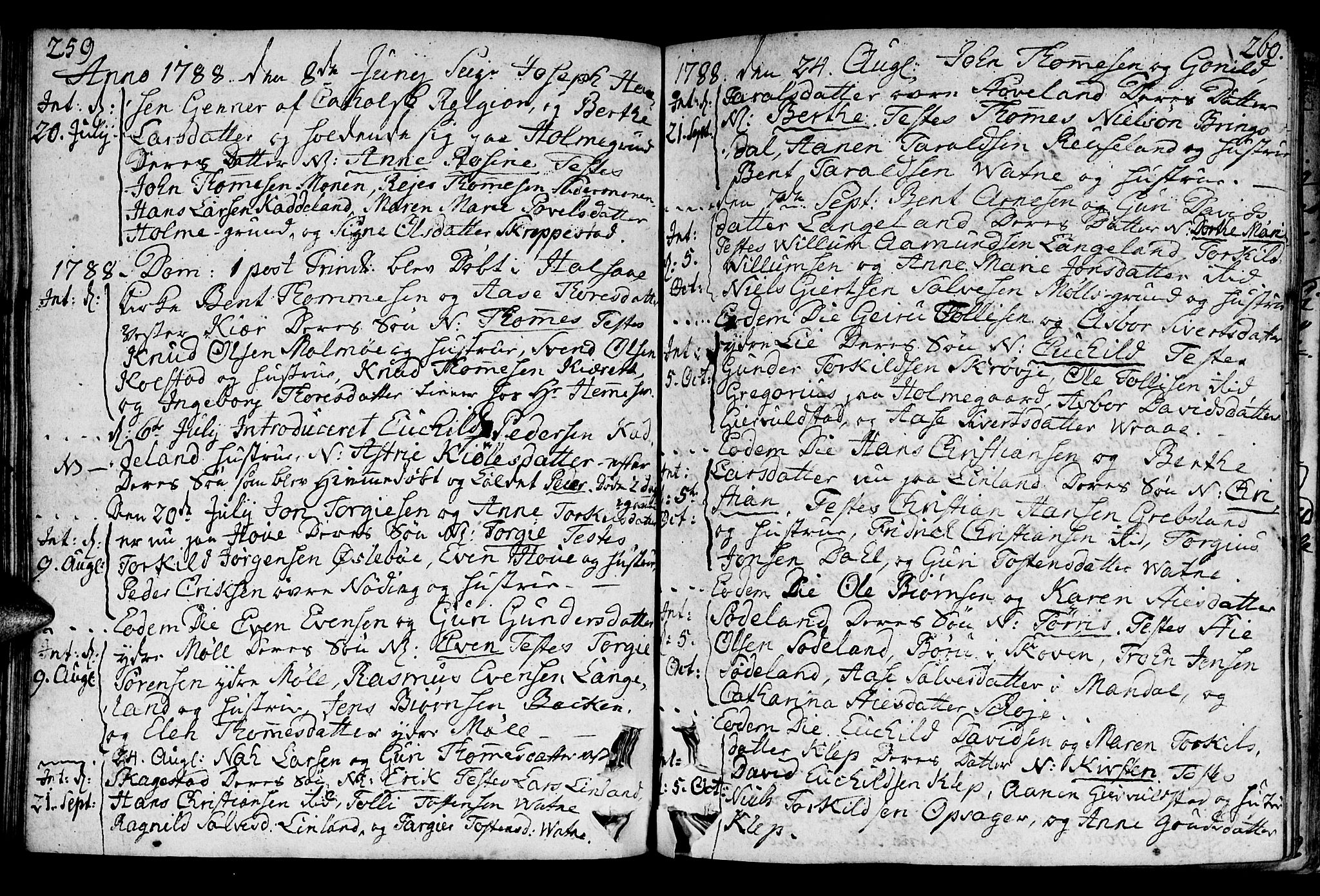 Holum sokneprestkontor, AV/SAK-1111-0022/F/Fa/Faa/L0003: Parish register (official) no. A 3, 1780-1821, p. 259-260