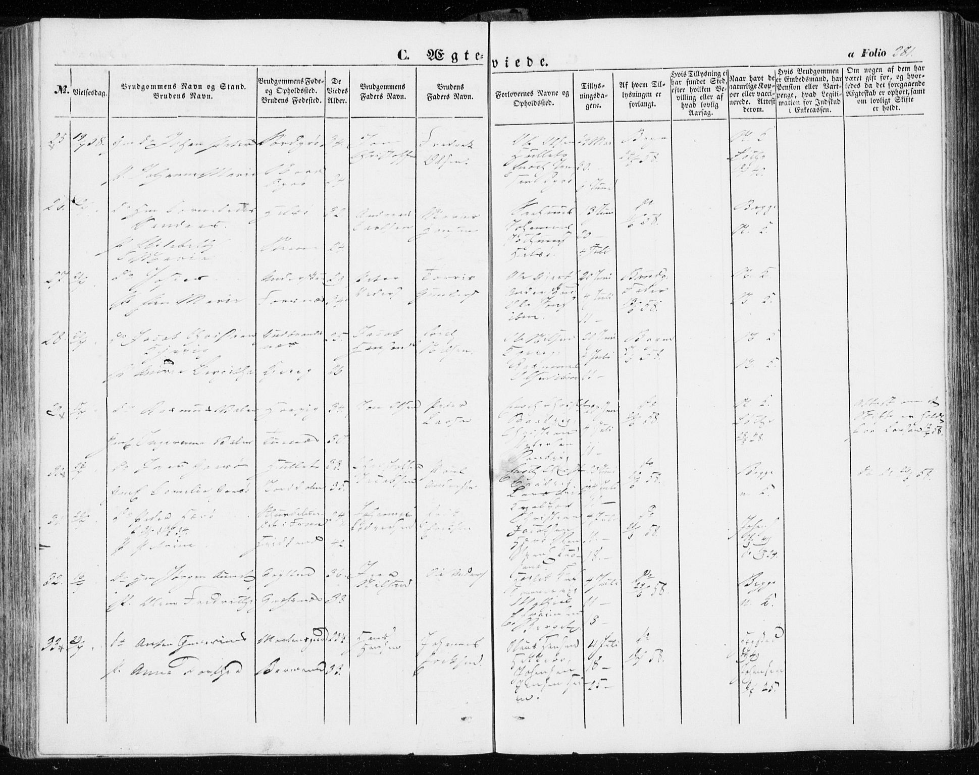 Ministerialprotokoller, klokkerbøker og fødselsregistre - Sør-Trøndelag, AV/SAT-A-1456/634/L0530: Parish register (official) no. 634A06, 1852-1860, p. 281