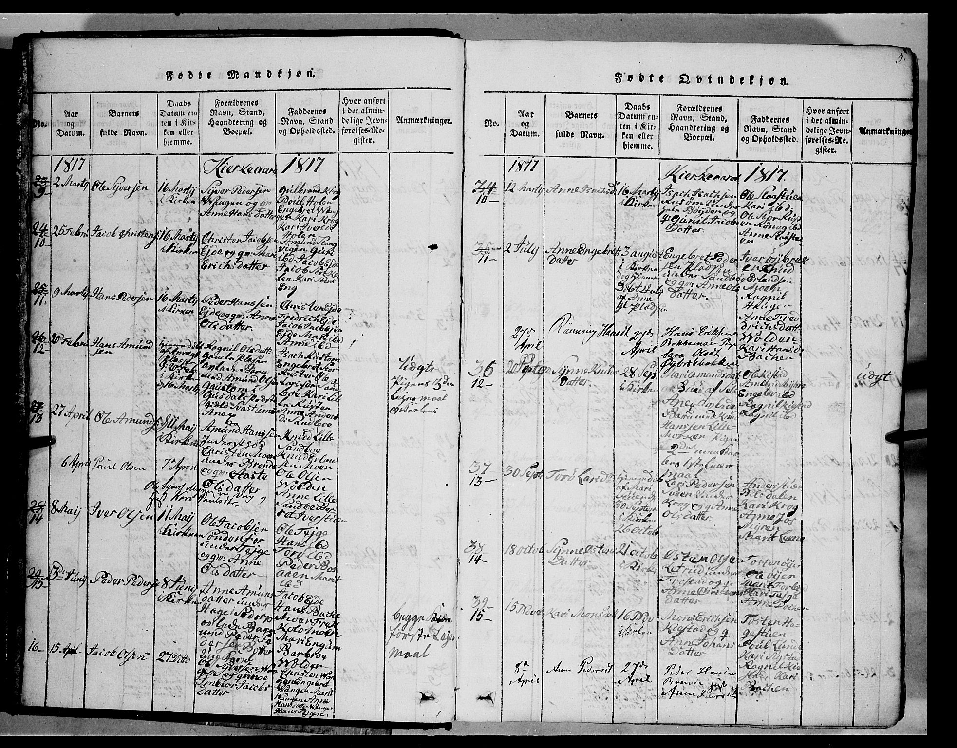 Fron prestekontor, SAH/PREST-078/H/Ha/Hab/L0002: Parish register (copy) no. 2, 1816-1850, p. 5