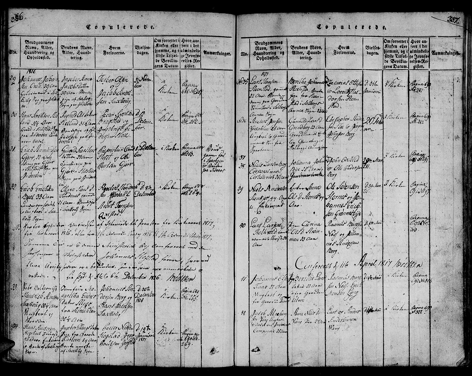 Ministerialprotokoller, klokkerbøker og fødselsregistre - Nord-Trøndelag, SAT/A-1458/730/L0275: Parish register (official) no. 730A04, 1816-1822, p. 386-387