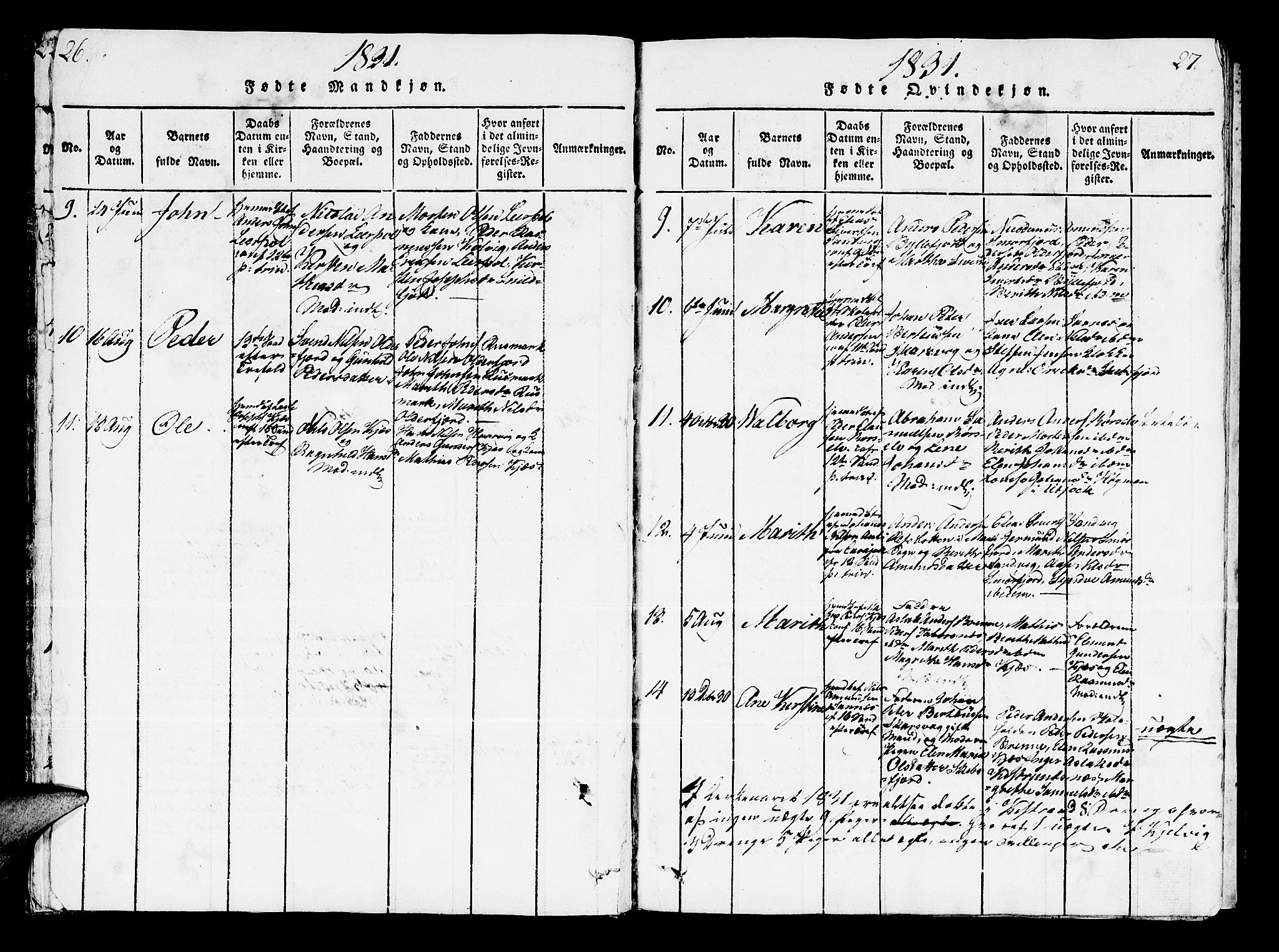 Kistrand/Porsanger sokneprestembete, AV/SATØ-S-1351/H/Ha/L0003.kirke: Parish register (official) no. 3, 1825-1842, p. 26-27