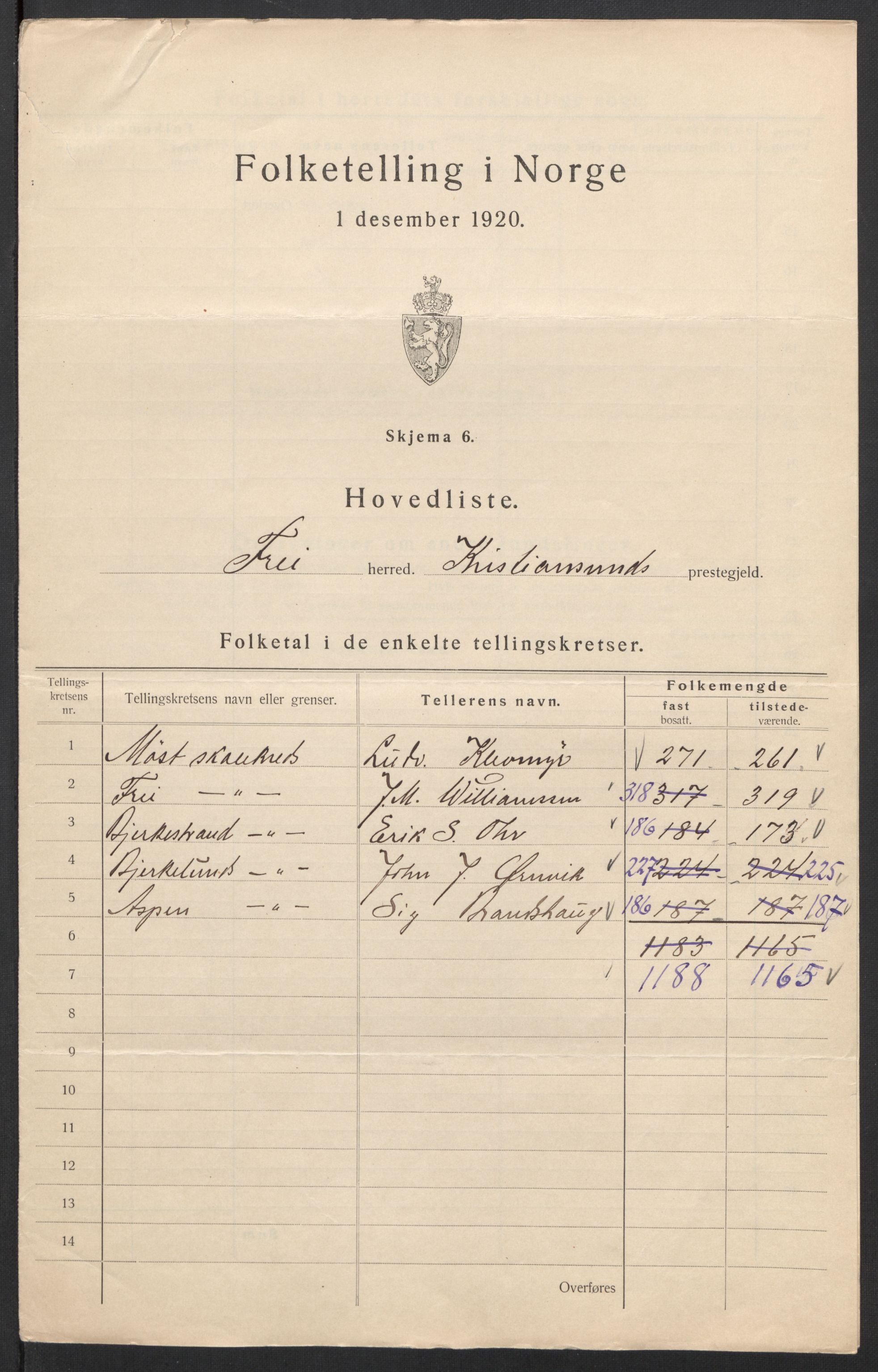 SAT, 1920 census for Frei, 1920, p. 3