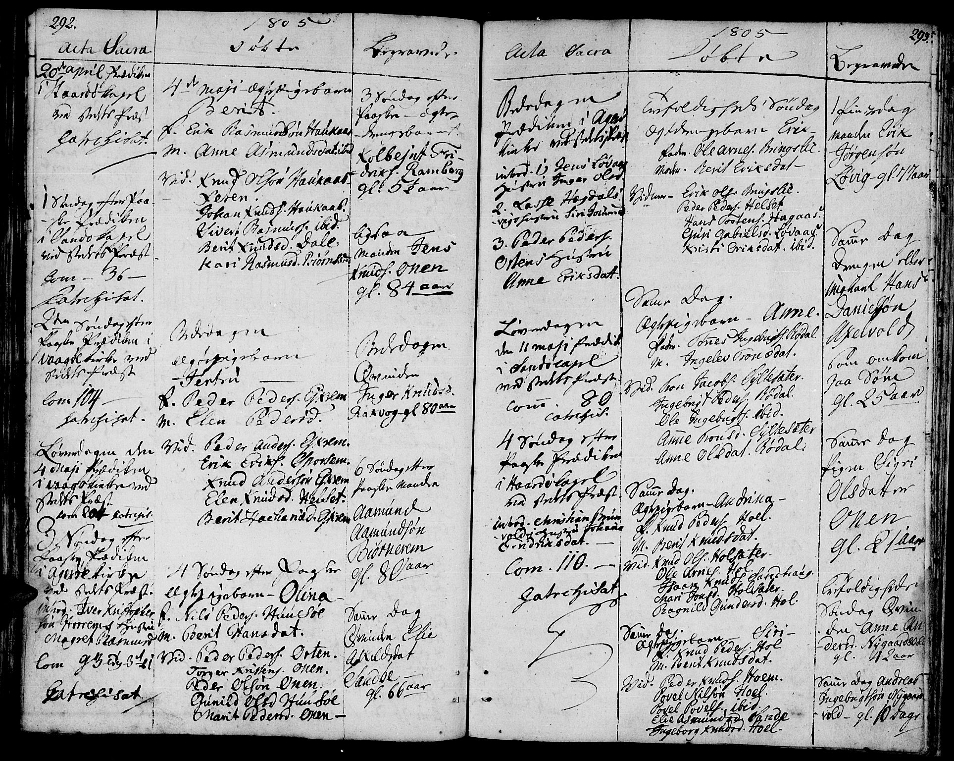 Ministerialprotokoller, klokkerbøker og fødselsregistre - Møre og Romsdal, AV/SAT-A-1454/560/L0717: Parish register (official) no. 560A01, 1785-1808, p. 292-293