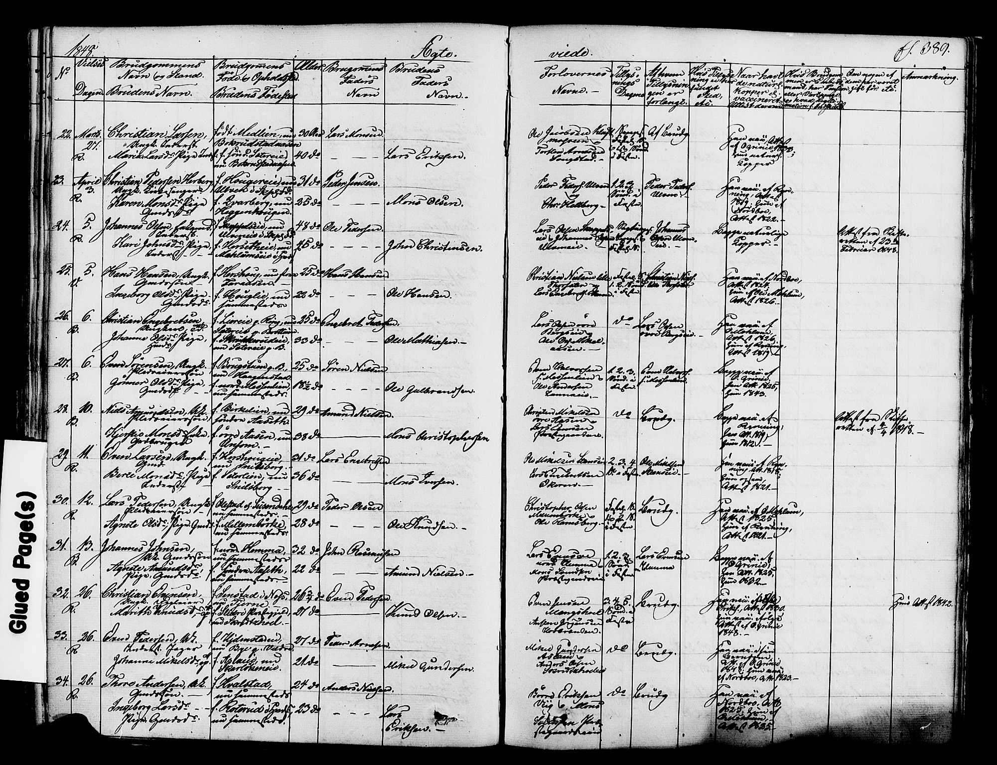 Ringsaker prestekontor, SAH/PREST-014/K/Ka/L0008: Parish register (official) no. 8, 1837-1850, p. 389
