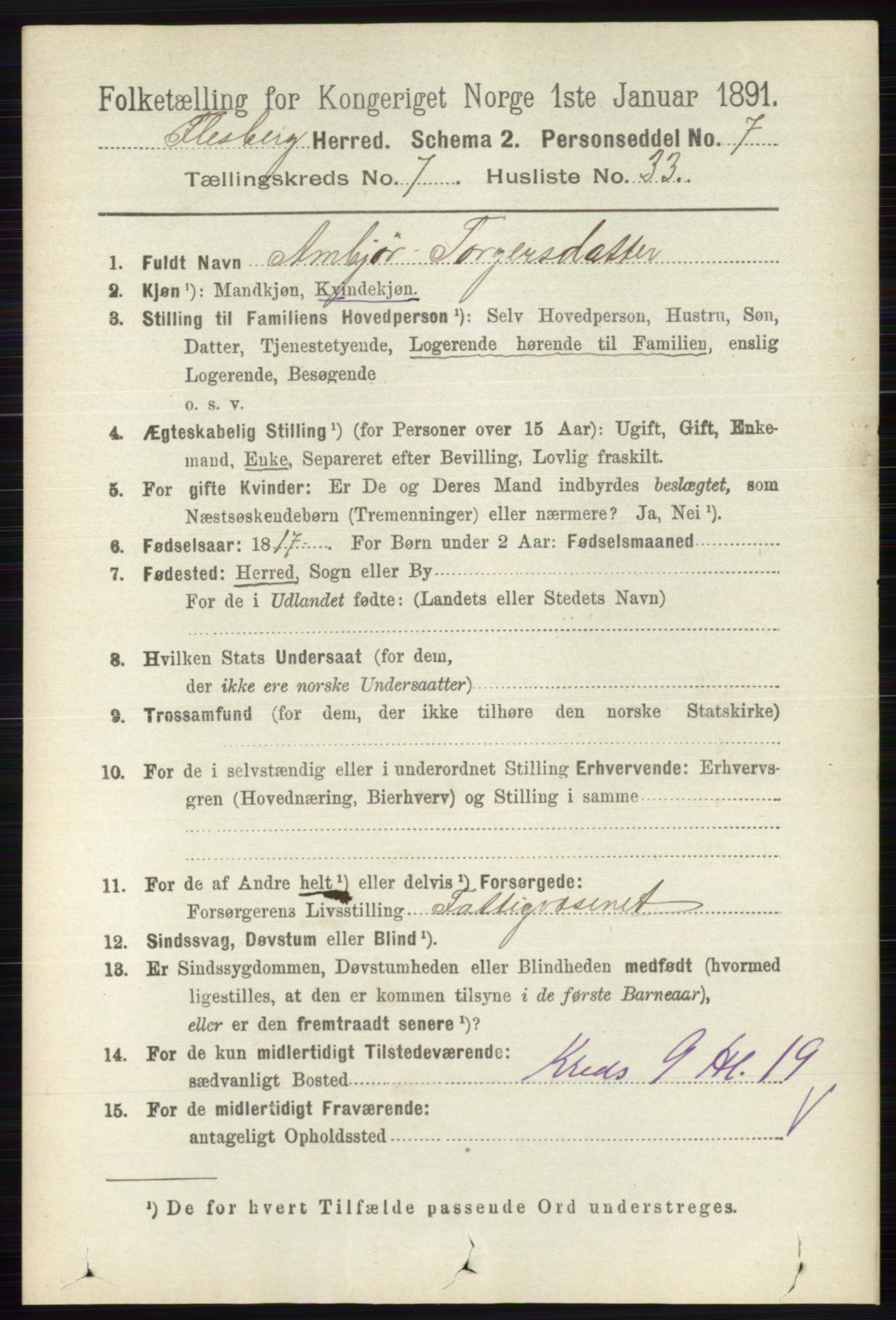 RA, 1891 census for 0631 Flesberg, 1891, p. 1315