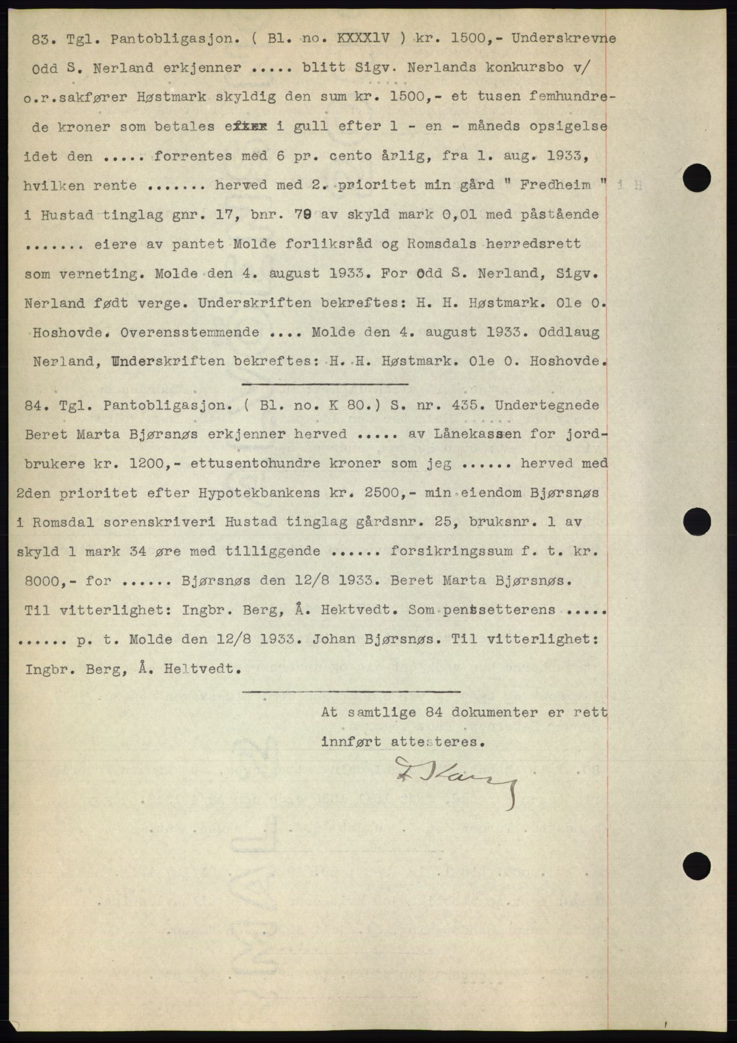 Romsdal sorenskriveri, AV/SAT-A-4149/1/2/2C/L0063: Mortgage book no. 57, 1933-1933, Deed date: 15.08.1933