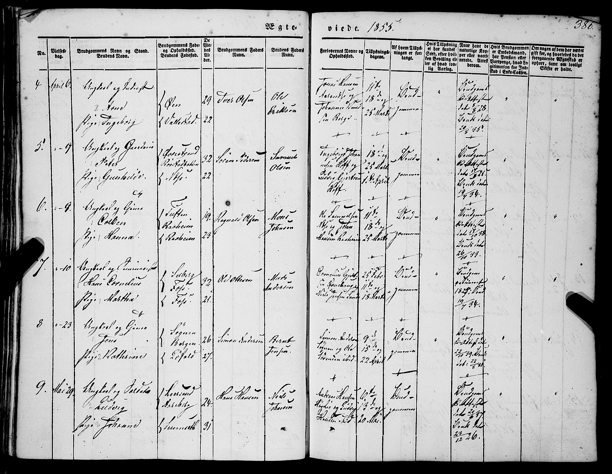 Gaular sokneprestembete, SAB/A-80001/H/Haa: Parish register (official) no. A 4II, 1841-1859, p. 386