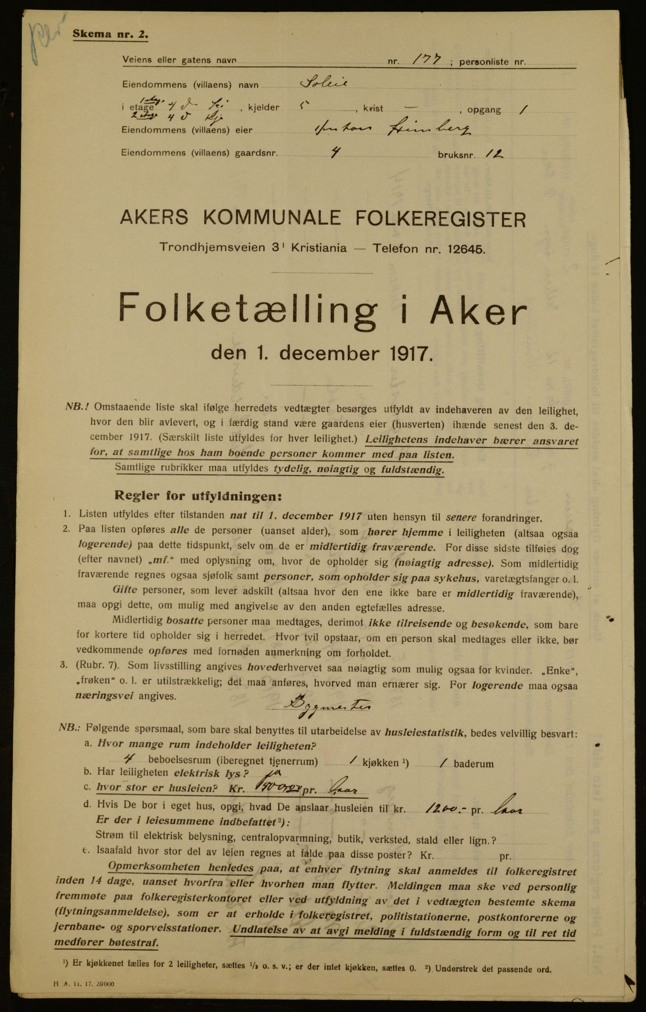 OBA, Municipal Census 1917 for Aker, 1917, p. 46