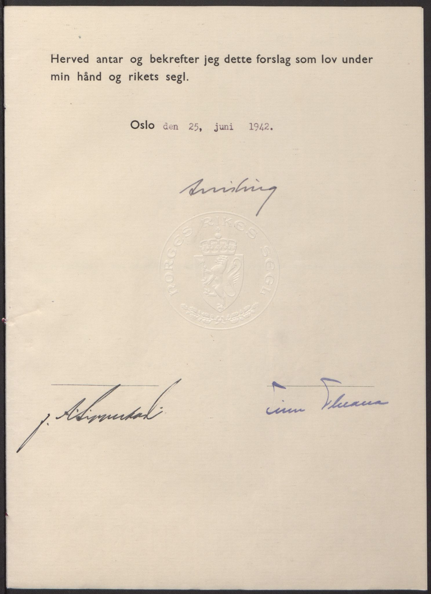 NS-administrasjonen 1940-1945 (Statsrådsekretariatet, de kommisariske statsråder mm), AV/RA-S-4279/D/Db/L0098: Lover II, 1942, p. 171