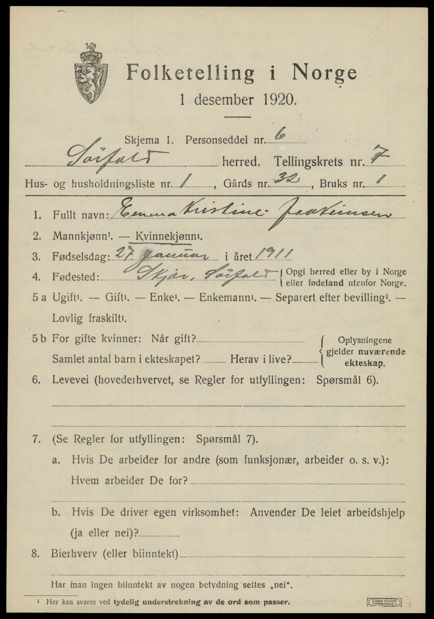 SAT, 1920 census for Sørfold, 1920, p. 3811