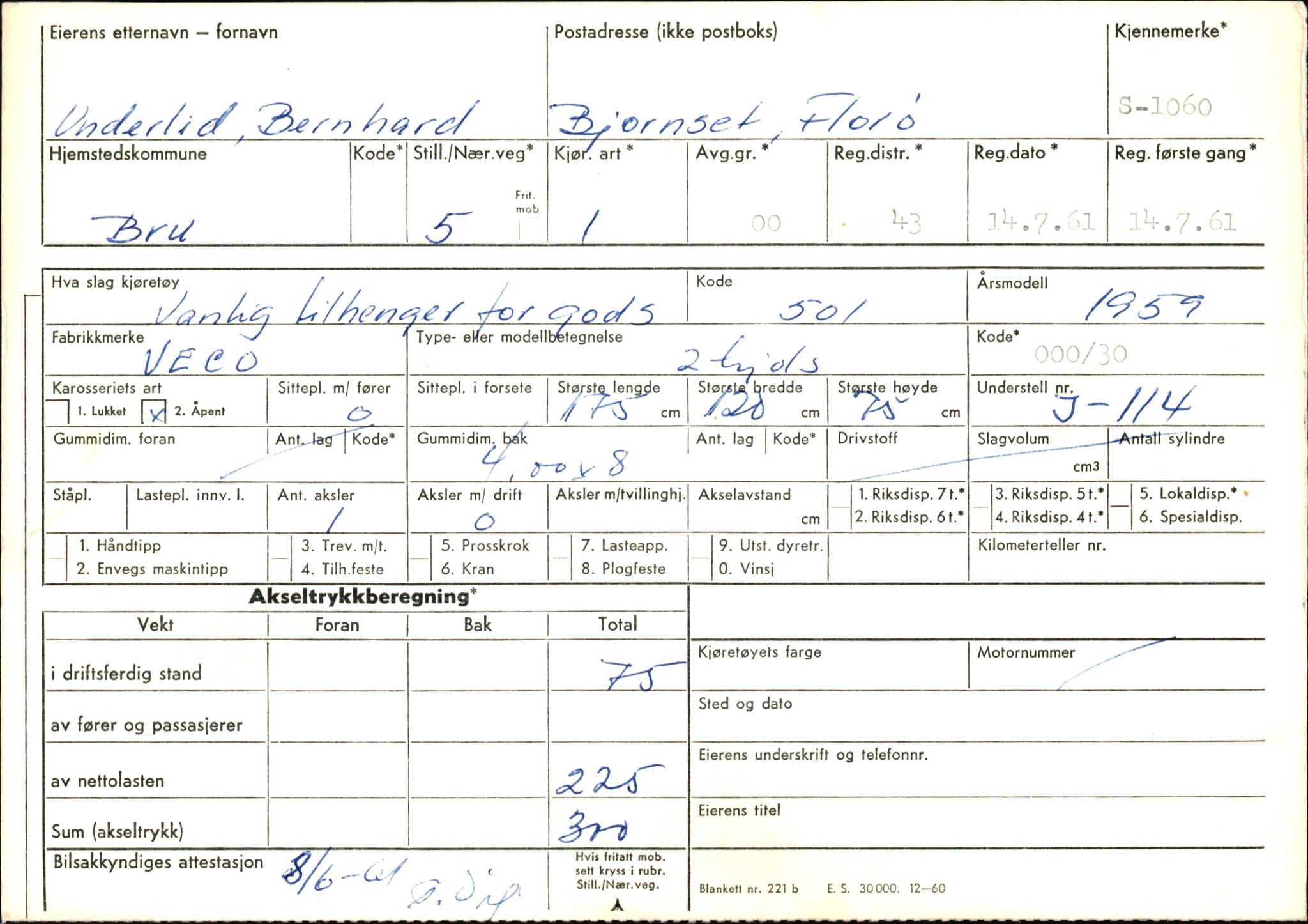 Statens vegvesen, Sogn og Fjordane vegkontor, AV/SAB-A-5301/4/F/L0003: Registerkort utmeldte Fjordane S1000-2499, 1930-1961, p. 104