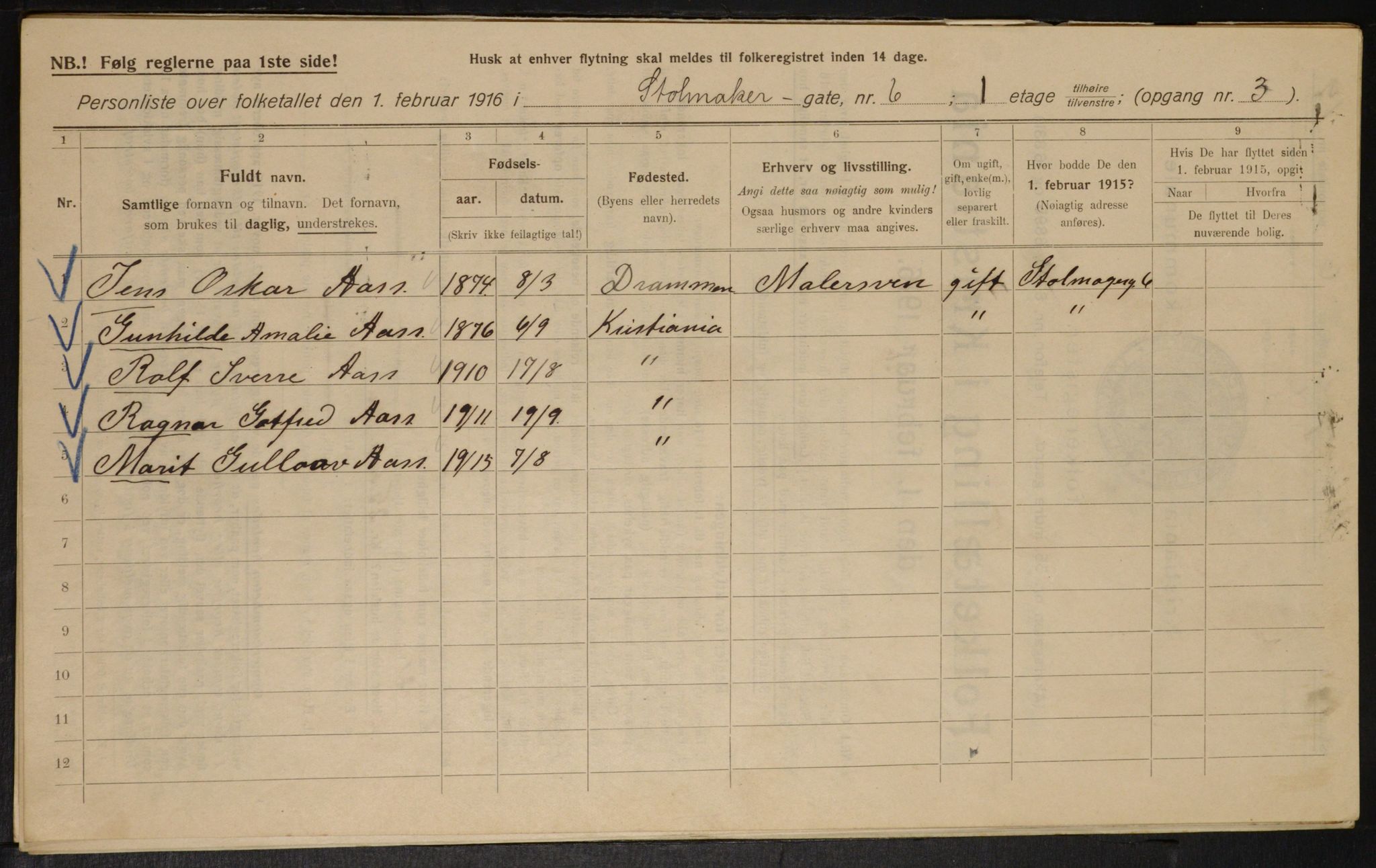 OBA, Municipal Census 1916 for Kristiania, 1916, p. 105461