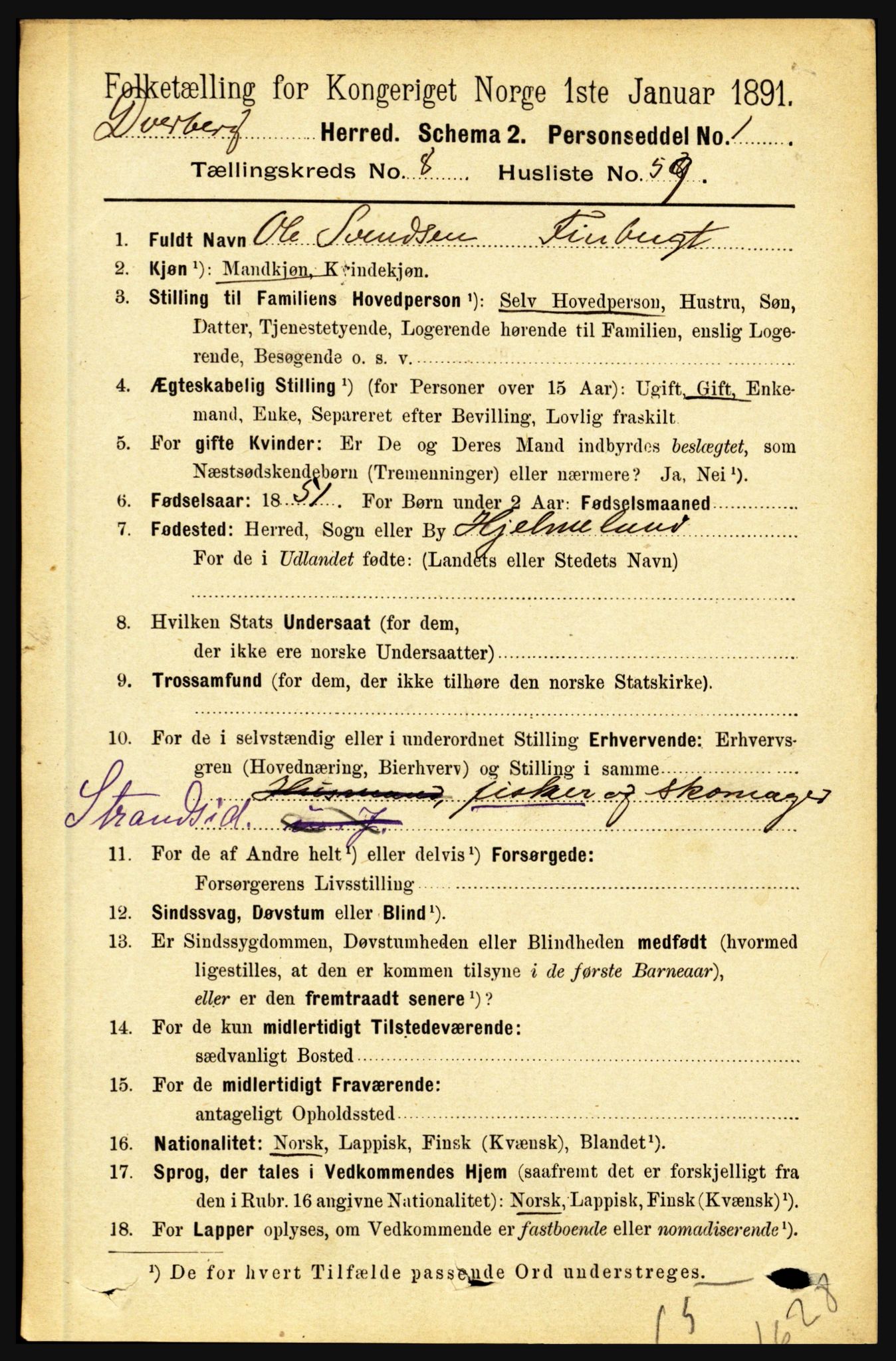 RA, 1891 census for 1872 Dverberg, 1891, p. 3470