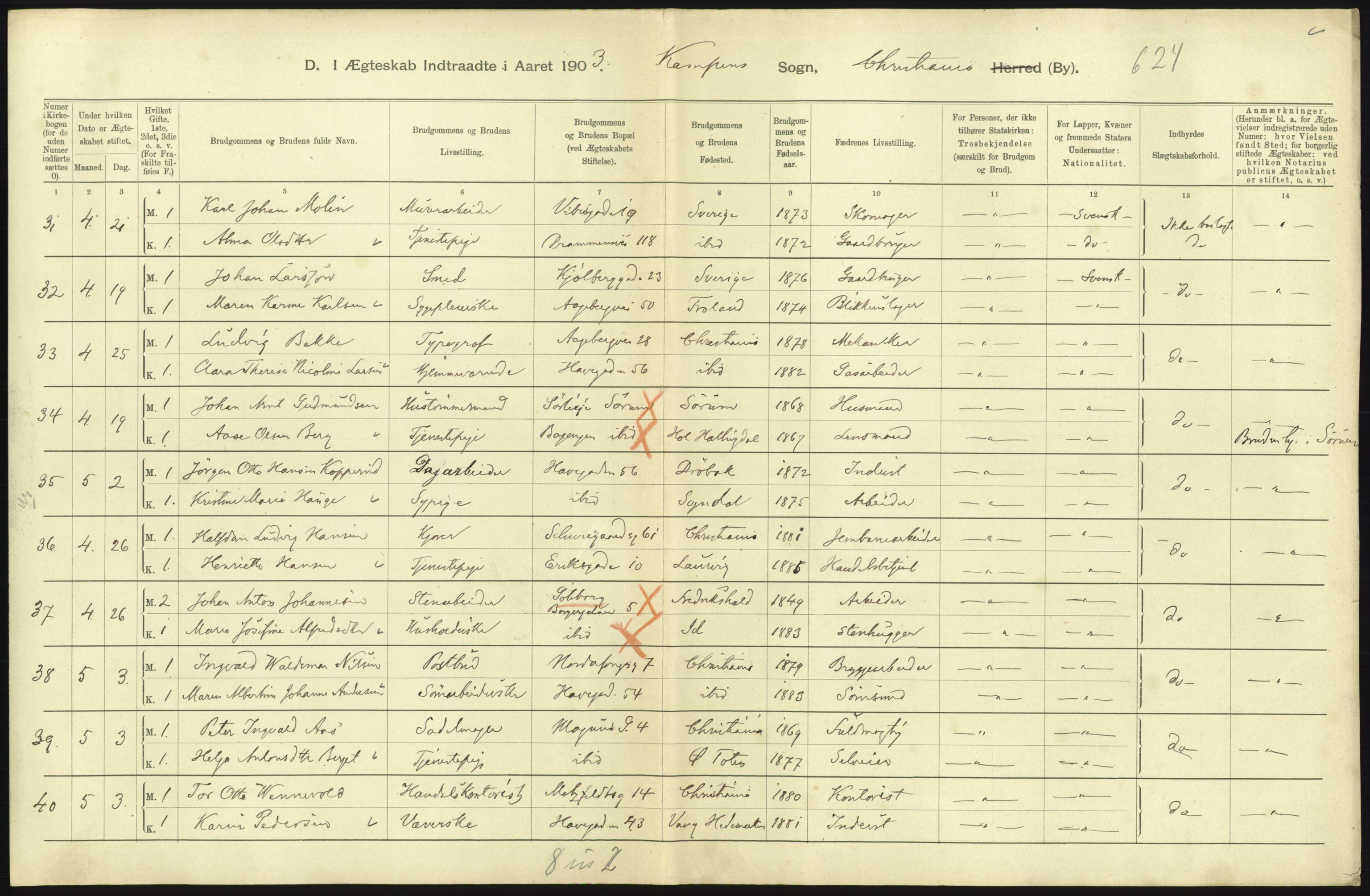 Statistisk sentralbyrå, Sosiodemografiske emner, Befolkning, AV/RA-S-2228/D/Df/Dfa/Dfaa/L0004: Kristiania: Gifte, døde, 1903, p. 471