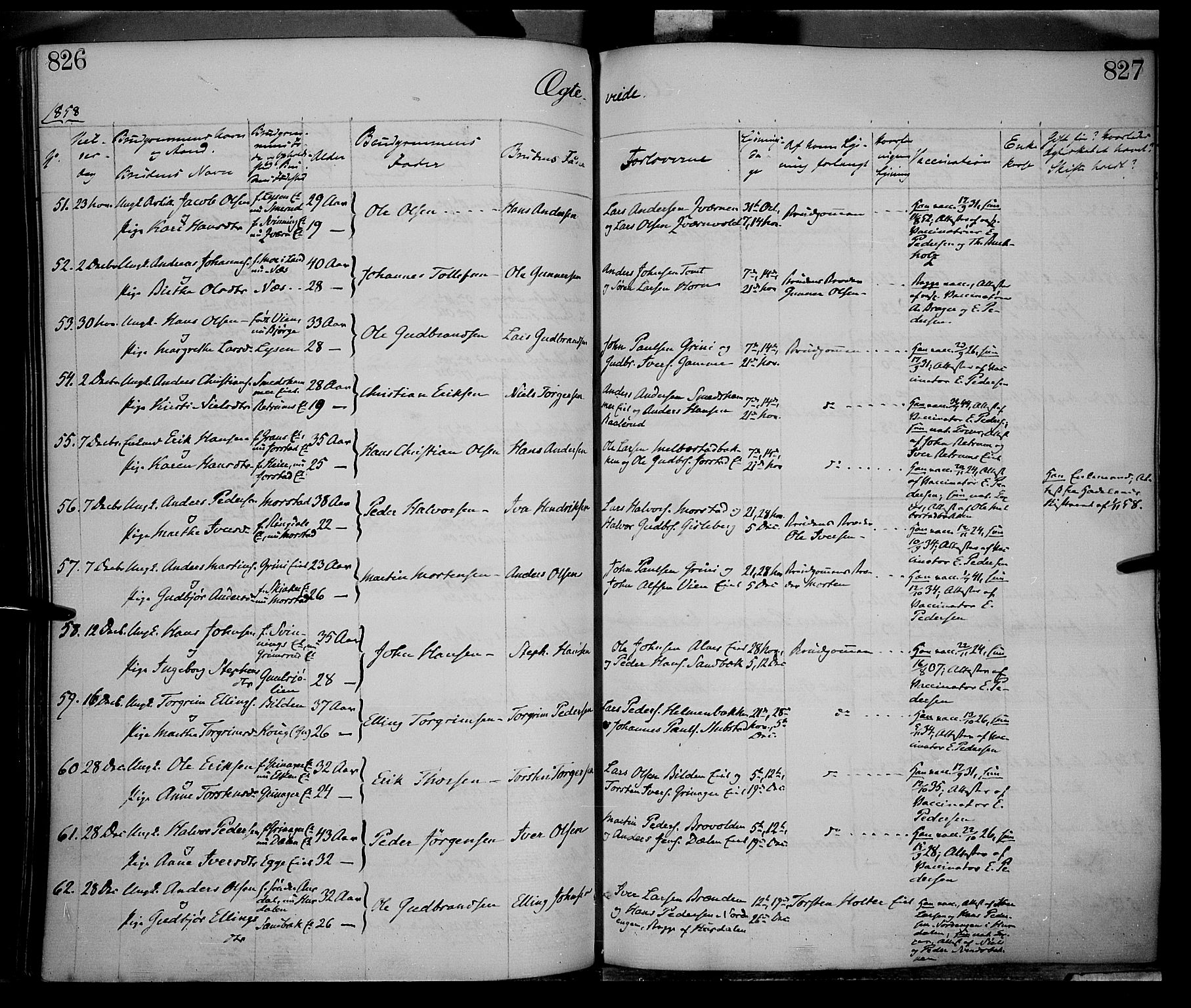 Gran prestekontor, SAH/PREST-112/H/Ha/Haa/L0012: Parish register (official) no. 12, 1856-1874, p. 826-827