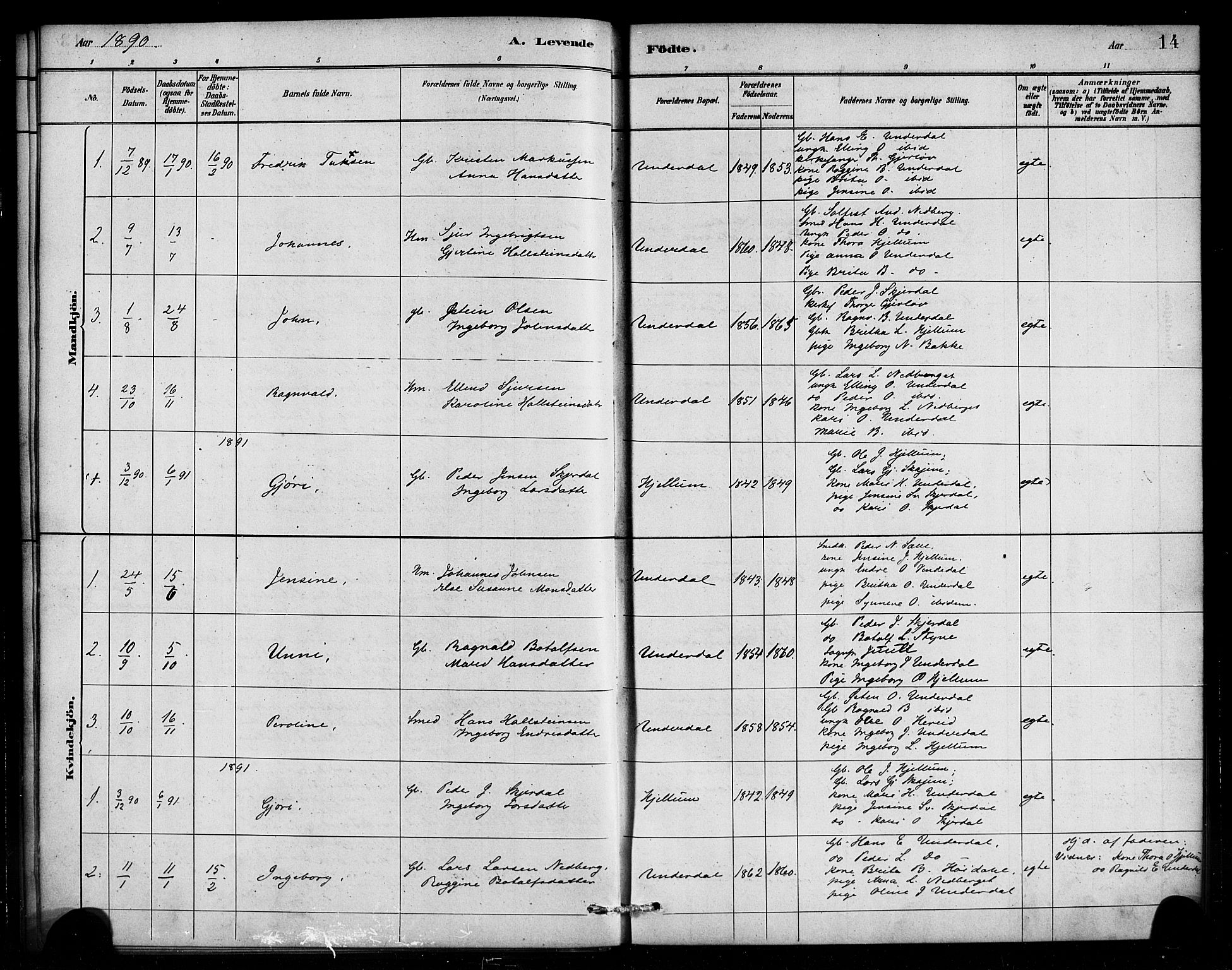 Aurland sokneprestembete, SAB/A-99937/H/Ha/Hae/L0001: Parish register (official) no. E 1, 1880-1907, p. 14