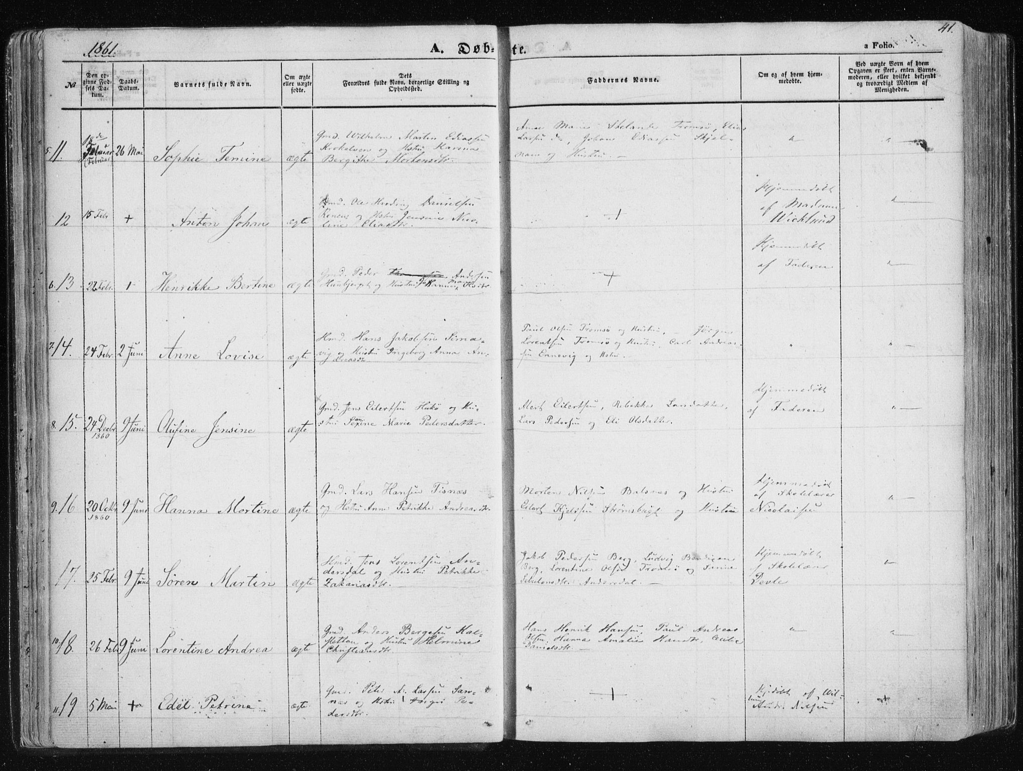 Tromsøysund sokneprestkontor, AV/SATØ-S-1304/G/Ga/L0001kirke: Parish register (official) no. 1, 1856-1867, p. 41