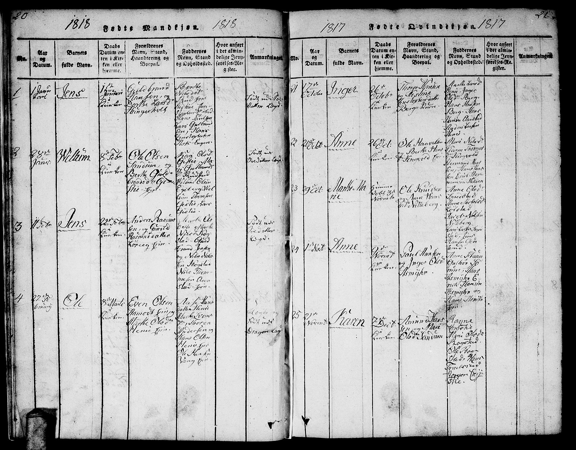 Gjerdrum prestekontor Kirkebøker, SAO/A-10412b/F/Fa/L0004: Parish register (official) no. I 4, 1816-1836, p. 20-21