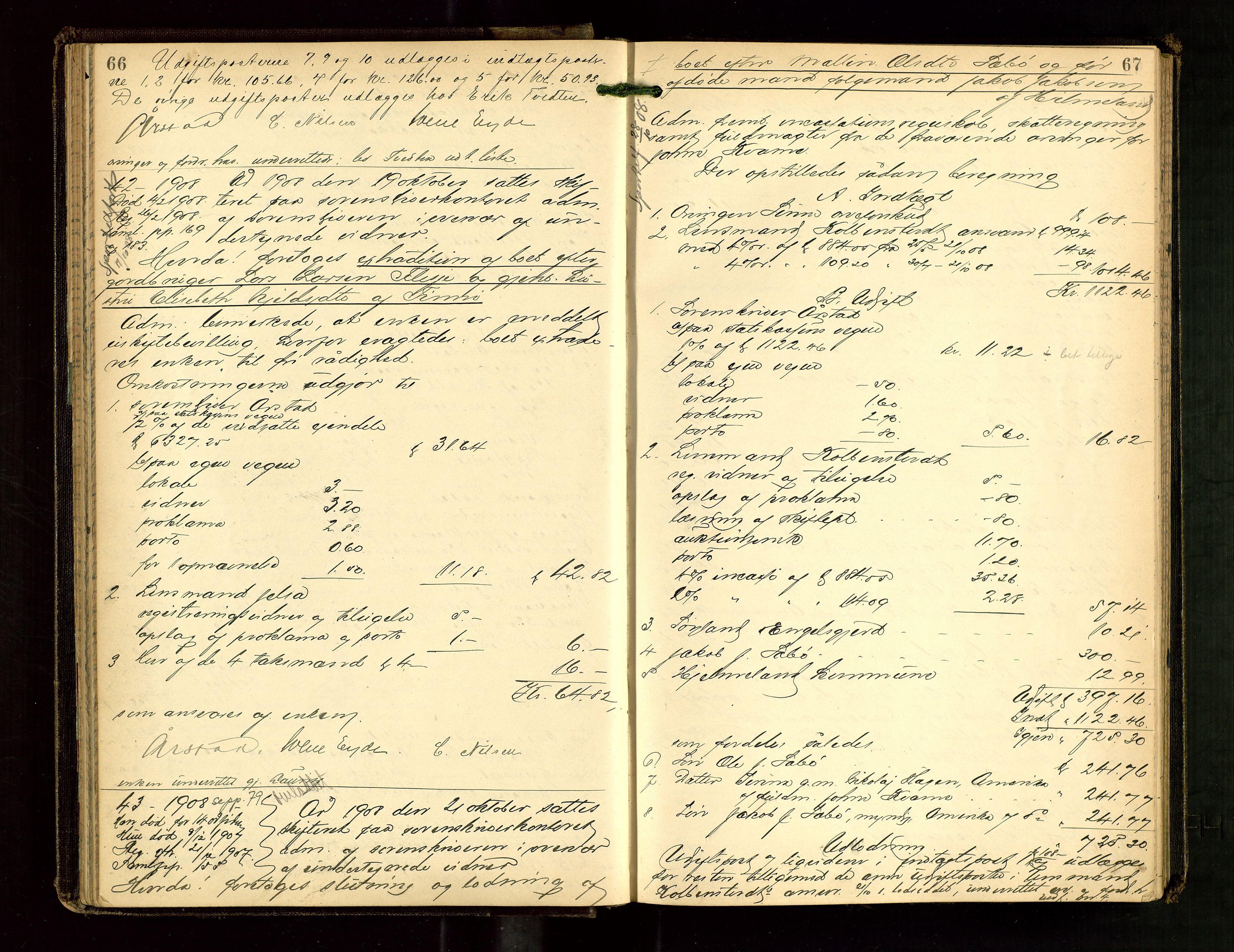 Ryfylke tingrett, AV/SAST-A-100055/001/IV/IVG/L0003: Skifteutlodningsprotokoll Med register, 1907-1912, p. 66-67